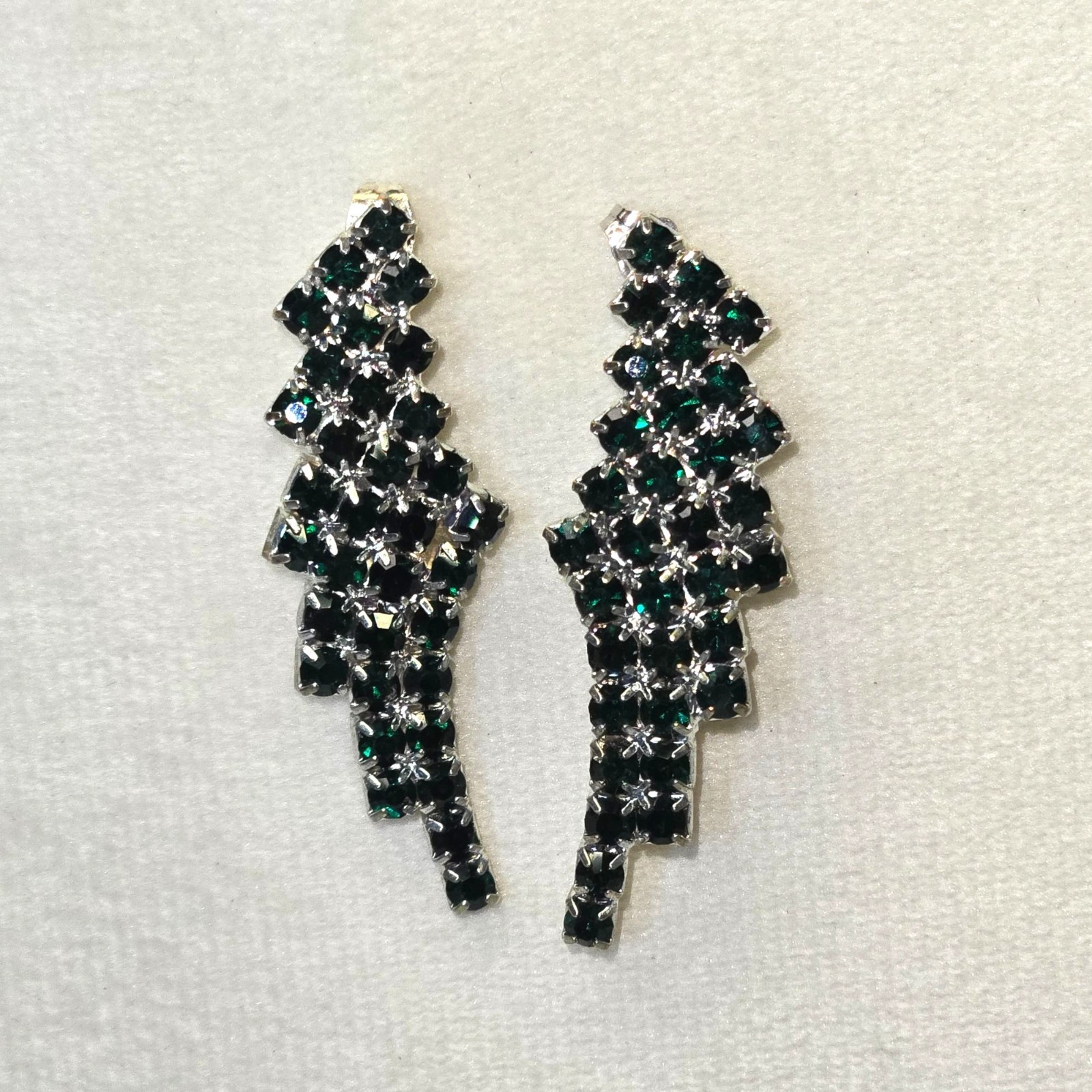 VTG Sterling Emerald Green Rhinestone Earrings Chandelier Waterfall Design 925