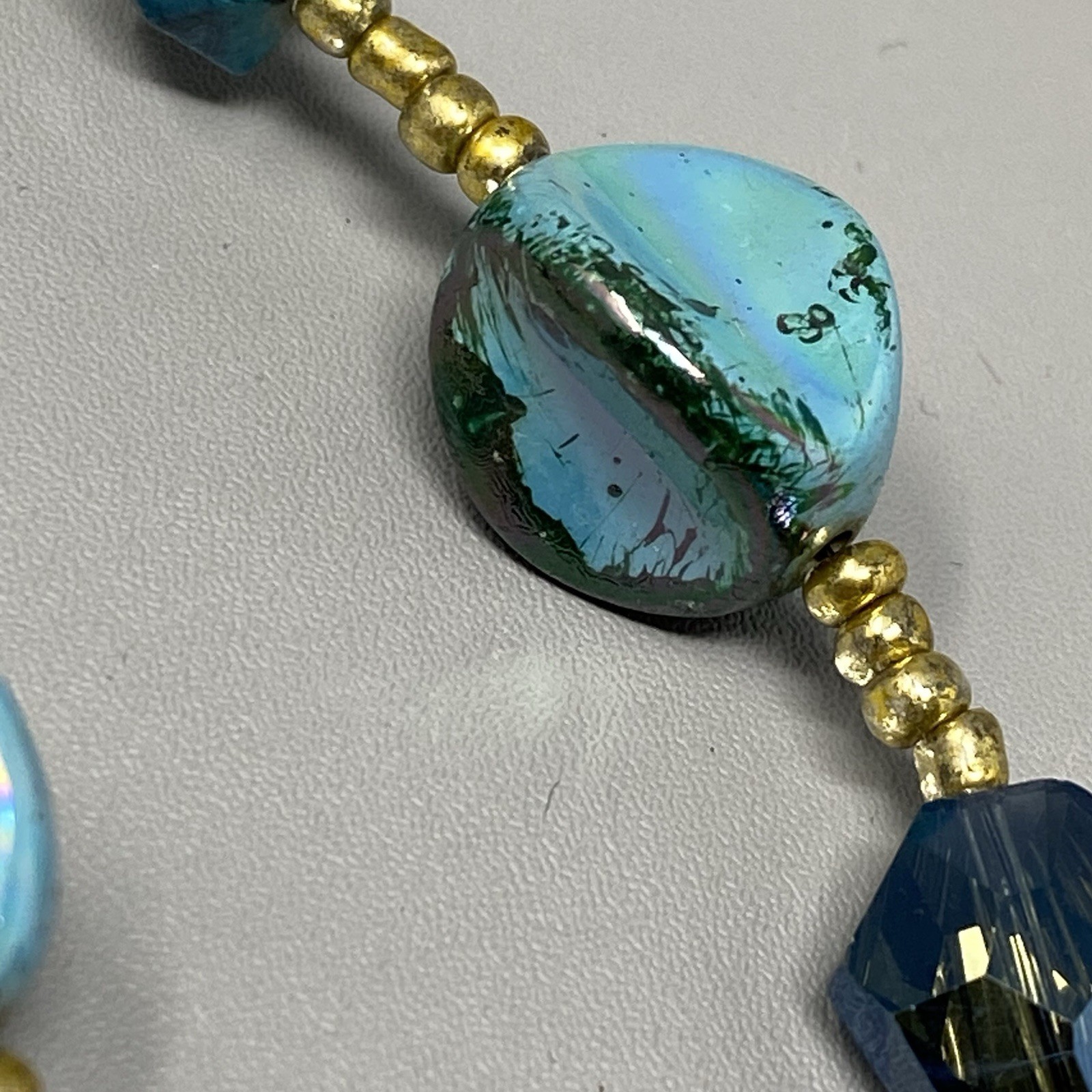 Bursting Glass Flower Pendant Necklace Blue Borosilicate Acrylic Beads 21″