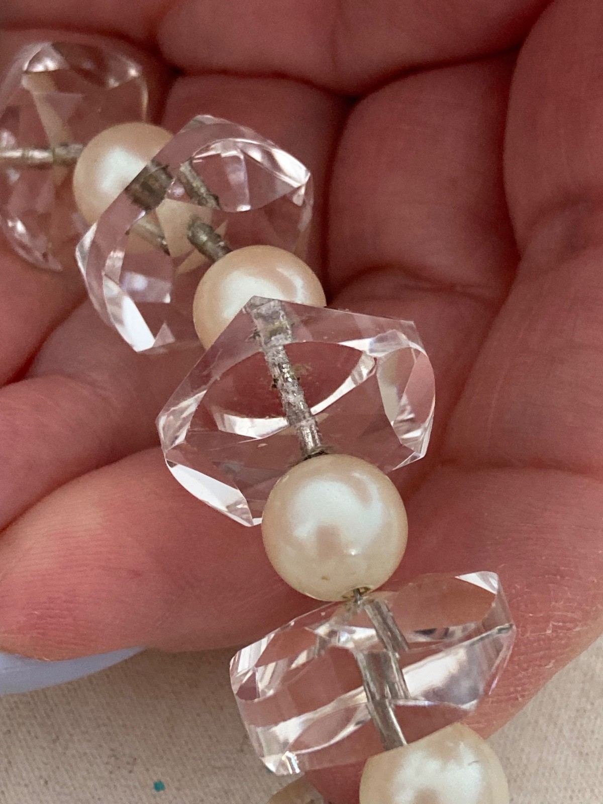 Vtg ROCK CRYSTAL Art Deco Necklace w/Pearls, Amazing Faceted Crystals 100.4grams
