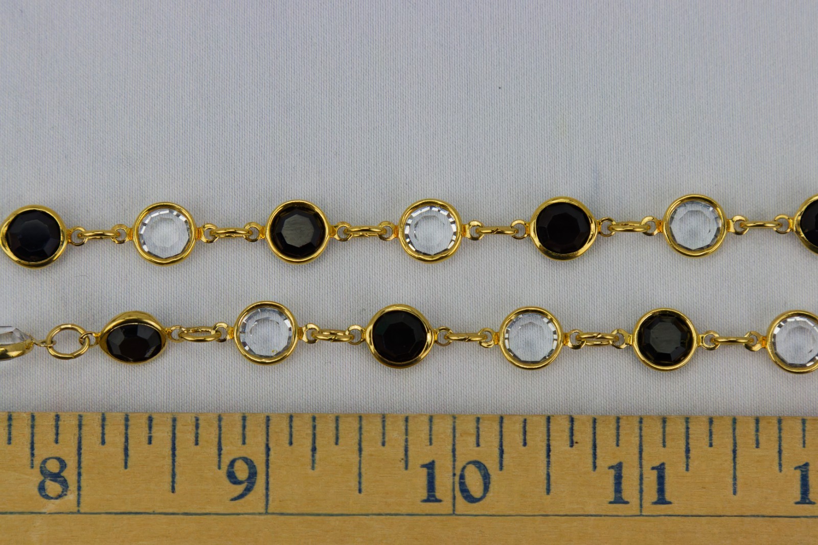 Austrian Crystal USA Open Bezel Link Necklace, Gold Tone, 34gr