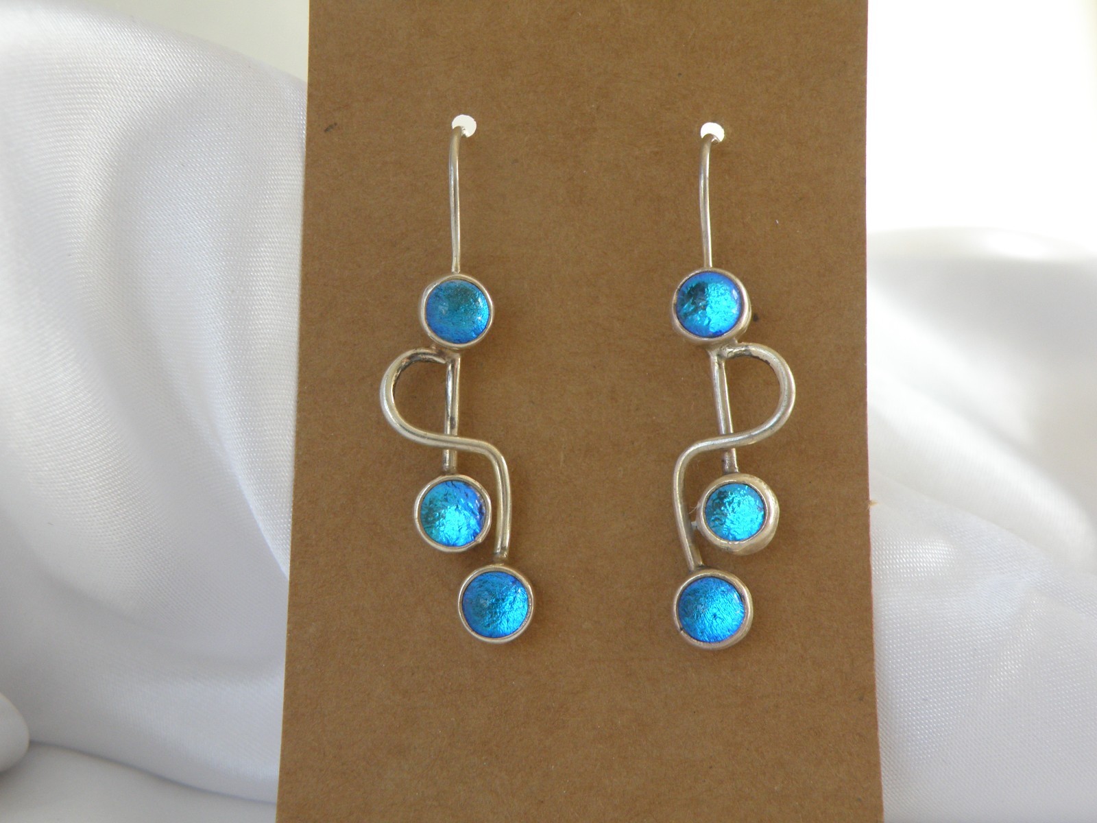 Artisan Sterling Silver 925 Blue Mirano Glass Dangle Earrings