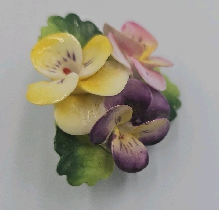 Cara China Staffordshire Pansy Purple, Pink & Yellow Brooch Pin Signed England