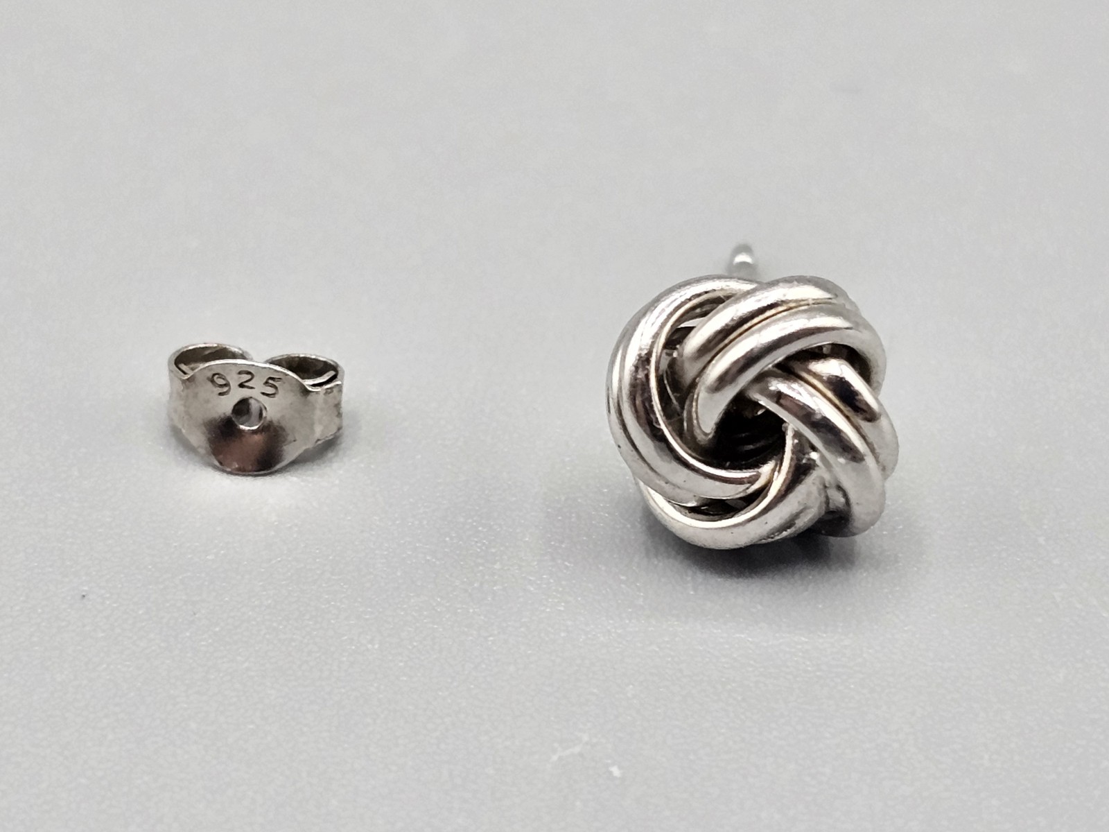 Sterling Silver Vintage .925 Knot Design Studded Push Back Earrings