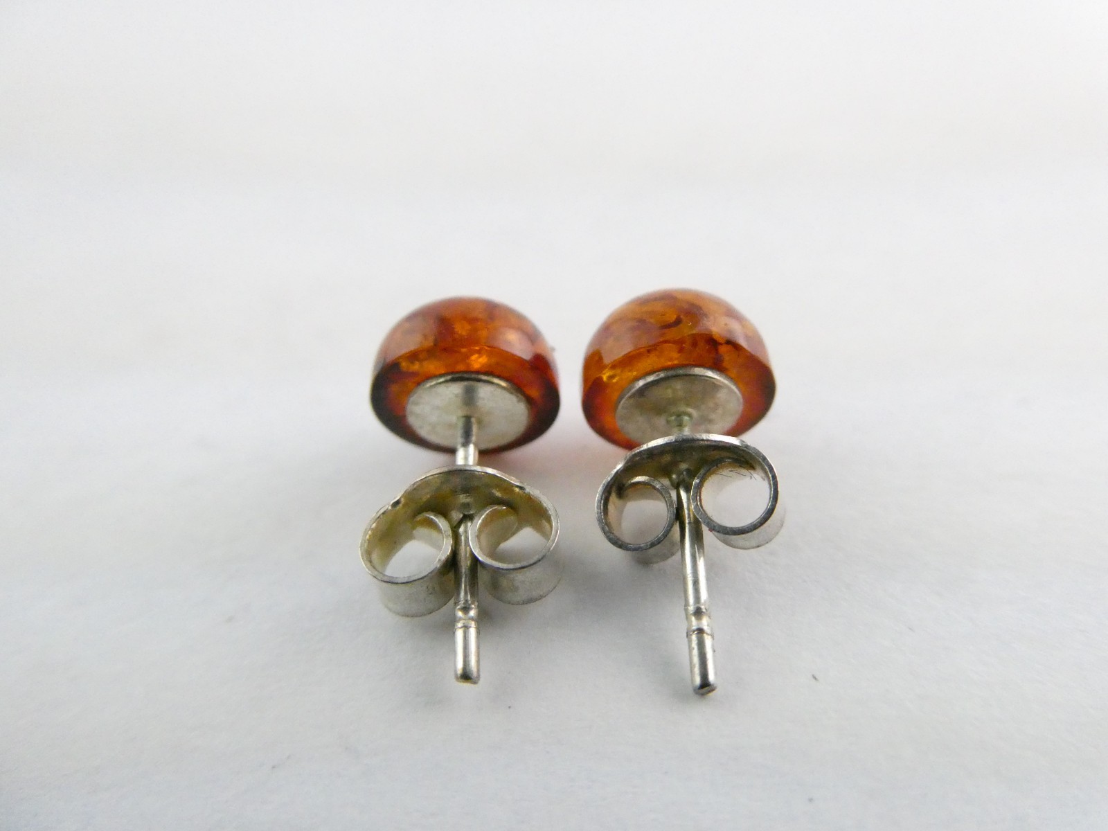 Vintage Sterling Silver Baltic Amber Stud Earrings 925 TWO DIFFERENT COLORS 8mm