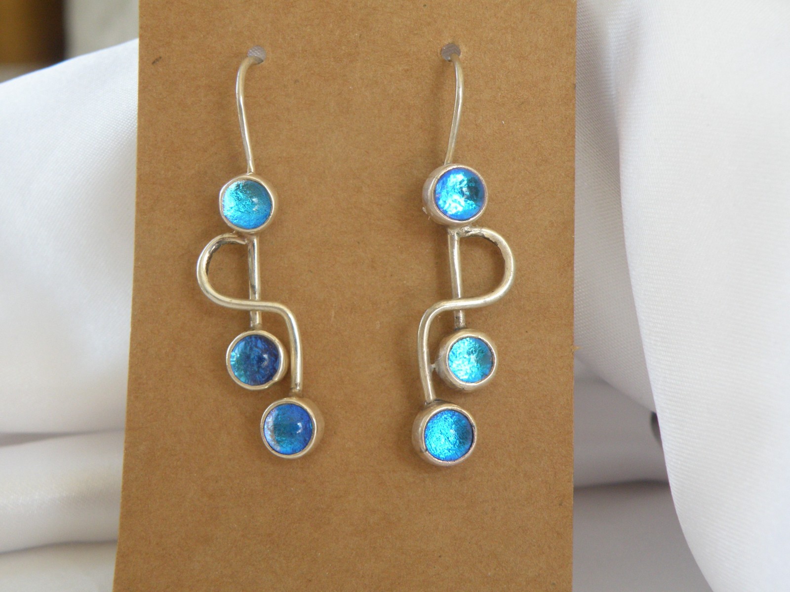 Artisan Sterling Silver 925 Blue Mirano Glass Dangle Earrings