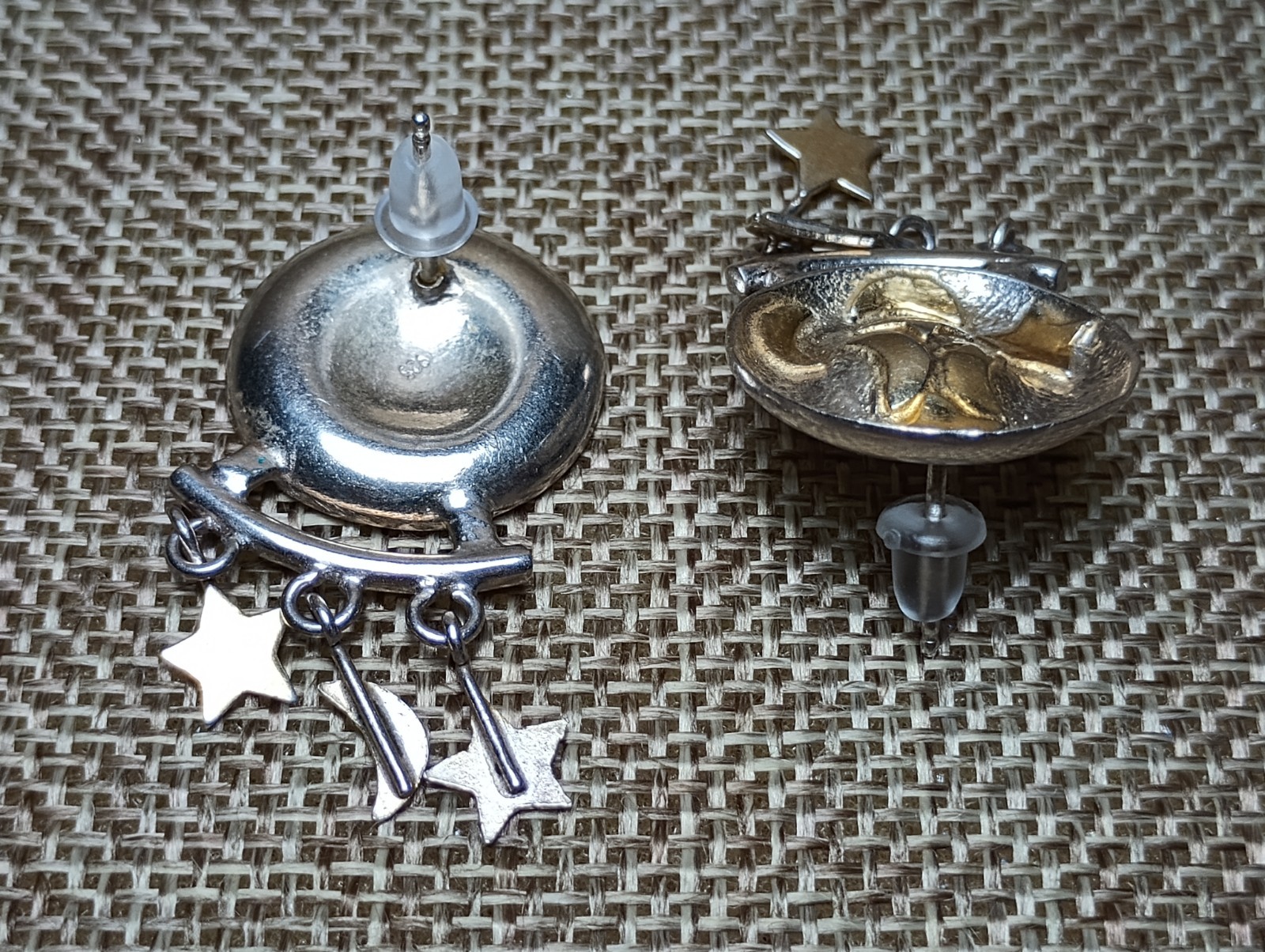 VTG Sterling Silver – Moon & Stars Dangle Drop Post Earrings – 7g