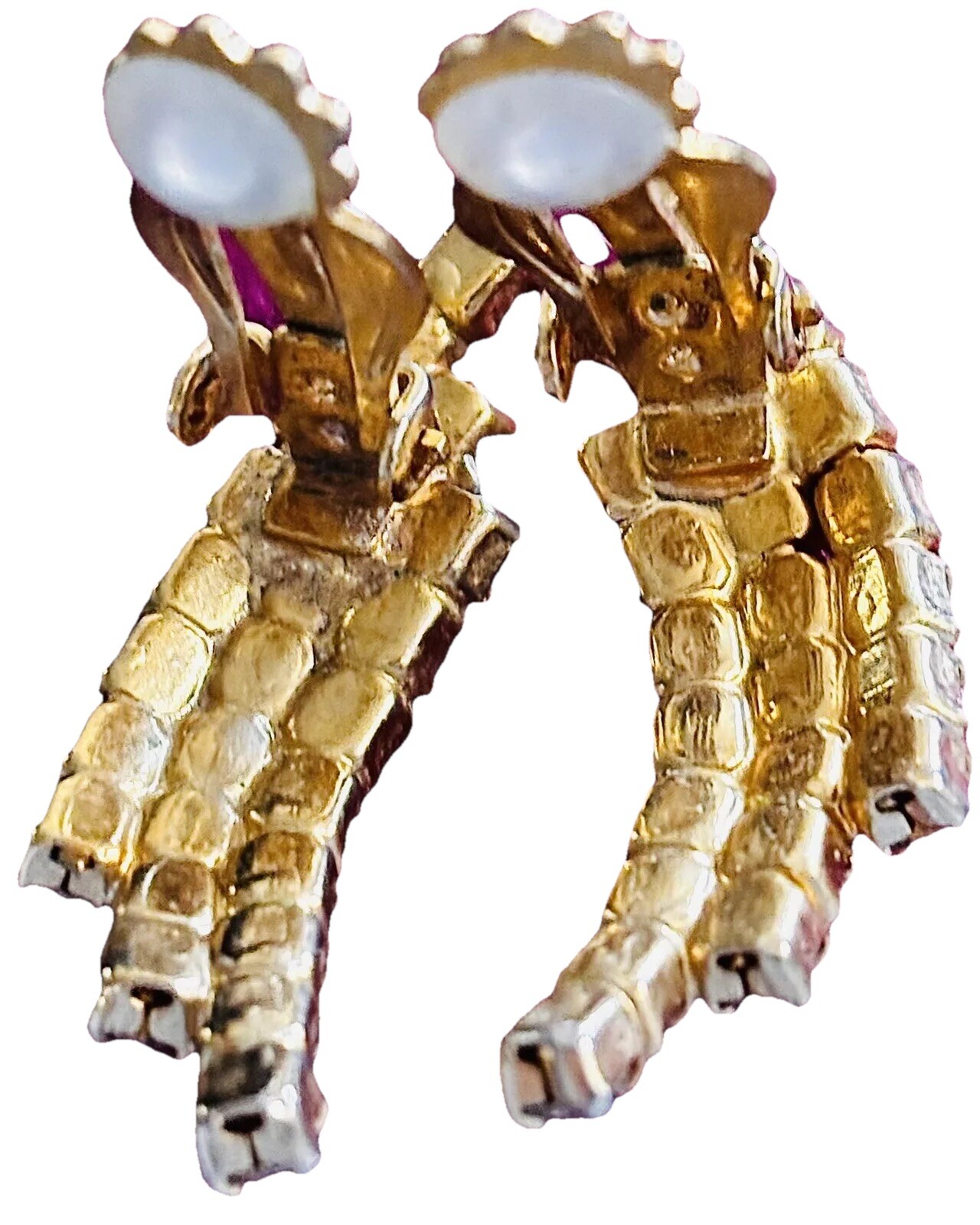Rare La Roco Vintage Earrings Signature Pink White Rhinestones Gold Tone Clips