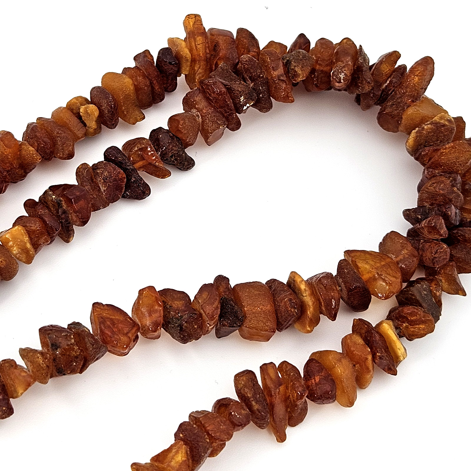 Vintage 64″ Baltic Amber Chip Bead Necklace 69.7g Raw Fluorescent Glow
