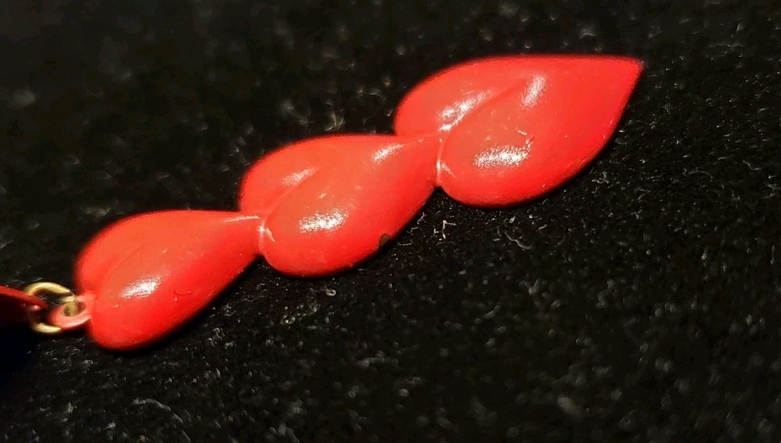 Vintage Estate Cool Red Enamel Linear Puff Heart Earrings Patriotic Valentine