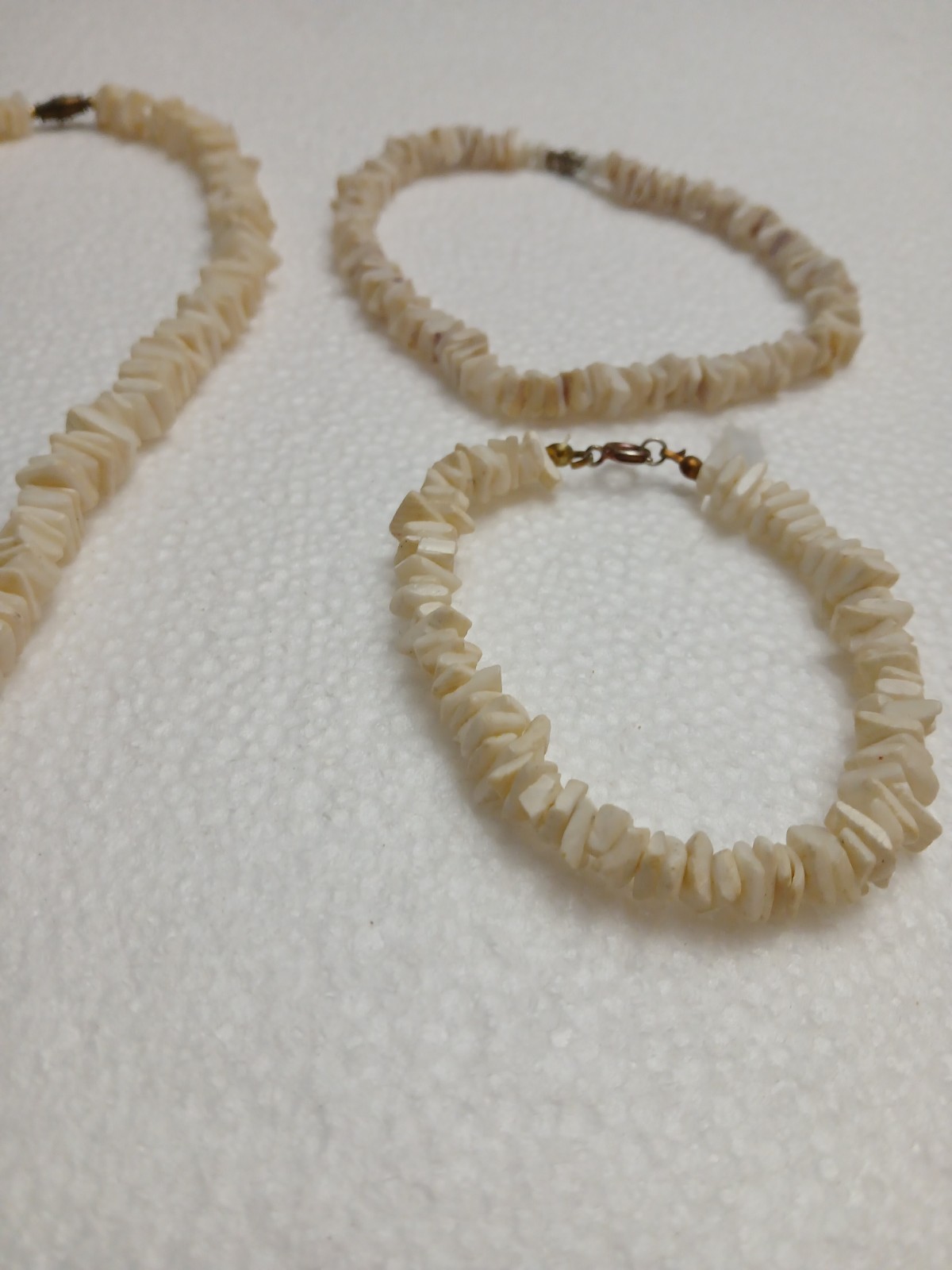 Puka Shell Chips Necklace 3 Pc Statement Necklace, Wrist & Ankle Bracelets