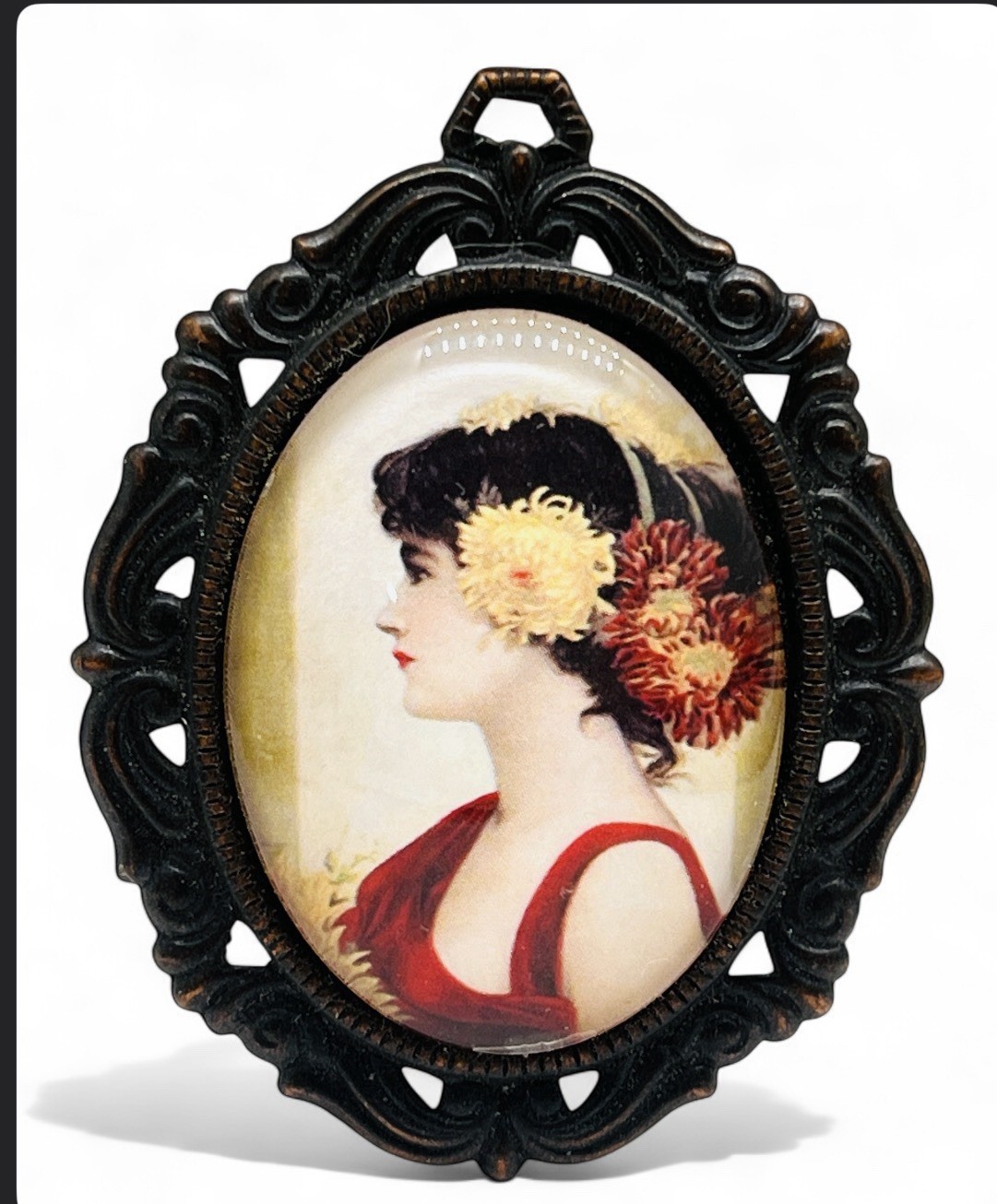 Retro Art Nouveau Revival Portrait Under Glass Pendant