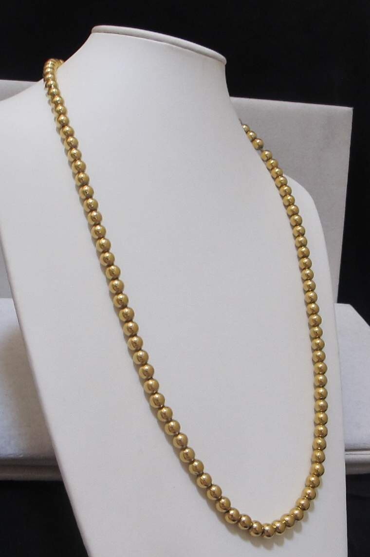 Rare Vintage MONET Shiny Gold Tone 5mm Beads 31-1/2” Strand Sister Clasp EUC