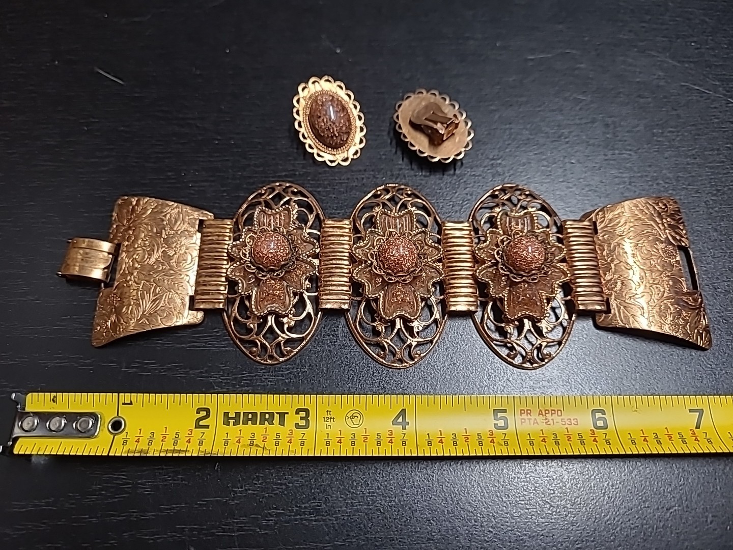 Vintage Copper Tone Bracelet and Earring Set Estate Sale Jewelry Find Clip-on