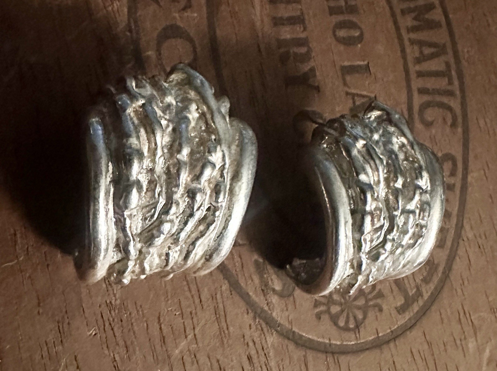 Large Vintage Modernist/Brutalist Pierced Earrings Molten Silver Half Hoop LOOK!