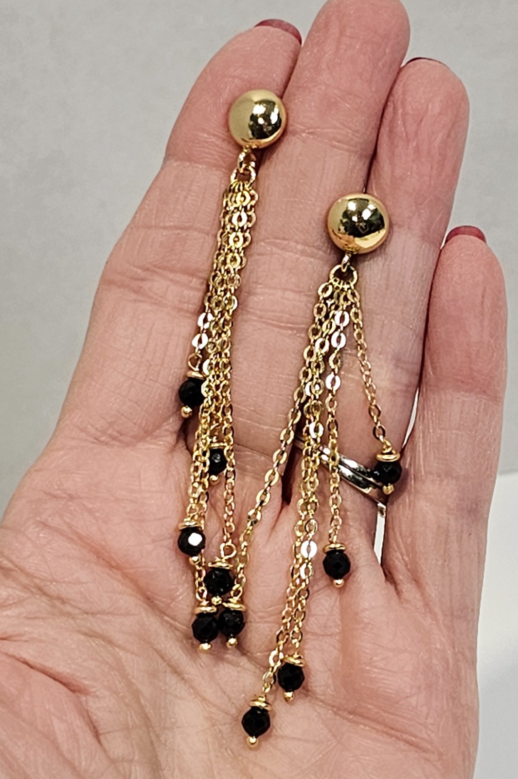 Bellezza Itaor Italy earrings gold over sterling chain dangle black beads