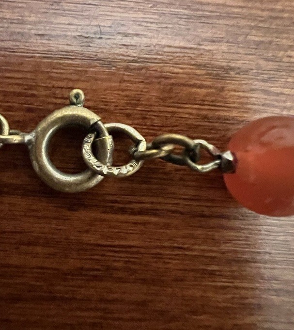 Vintage CZECH Faux Carnelian Glass Enamel Floral Station Pendant Necklace Signed