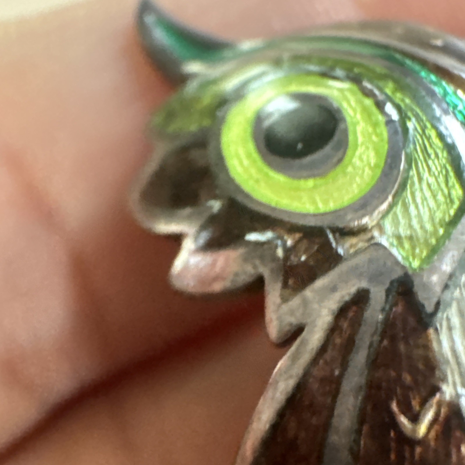 Vintage TAXCO 980 Silver Owl Bird Brooch Pin Mexico Maya Enamel Whimsical Boho