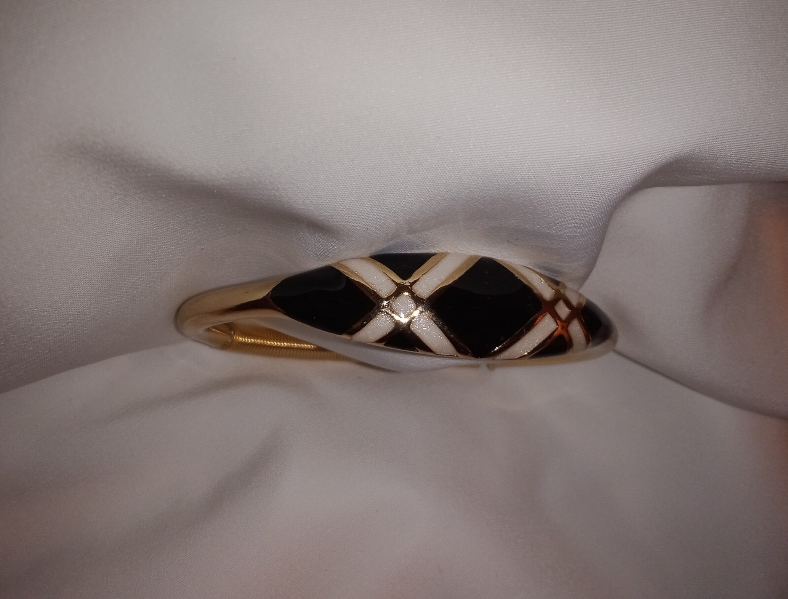 Vintage Orena Paris Bracelet, Goldplate w/ Black & Ivory Enamel, c. ’70s / ’80s