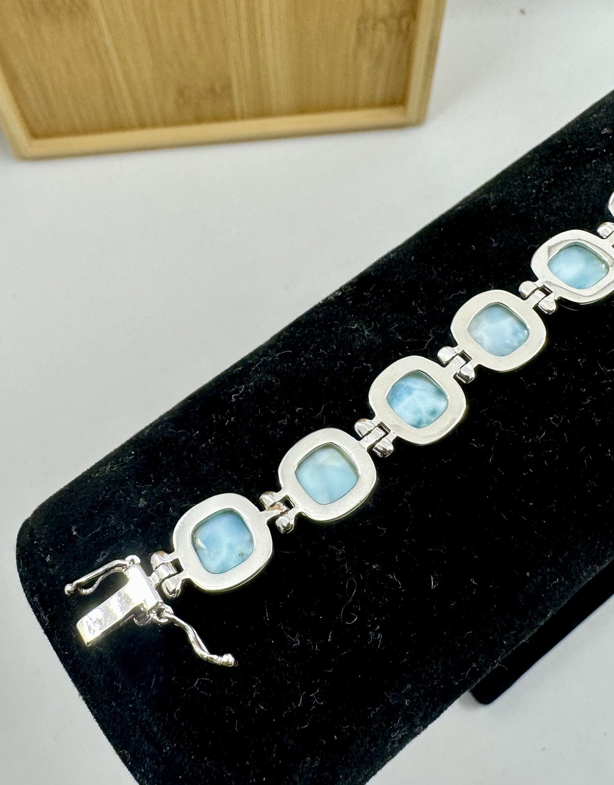 NWT-BBJ Sterling Silver Blue White Pectolite Larimar Ring Matching Bracelet Set