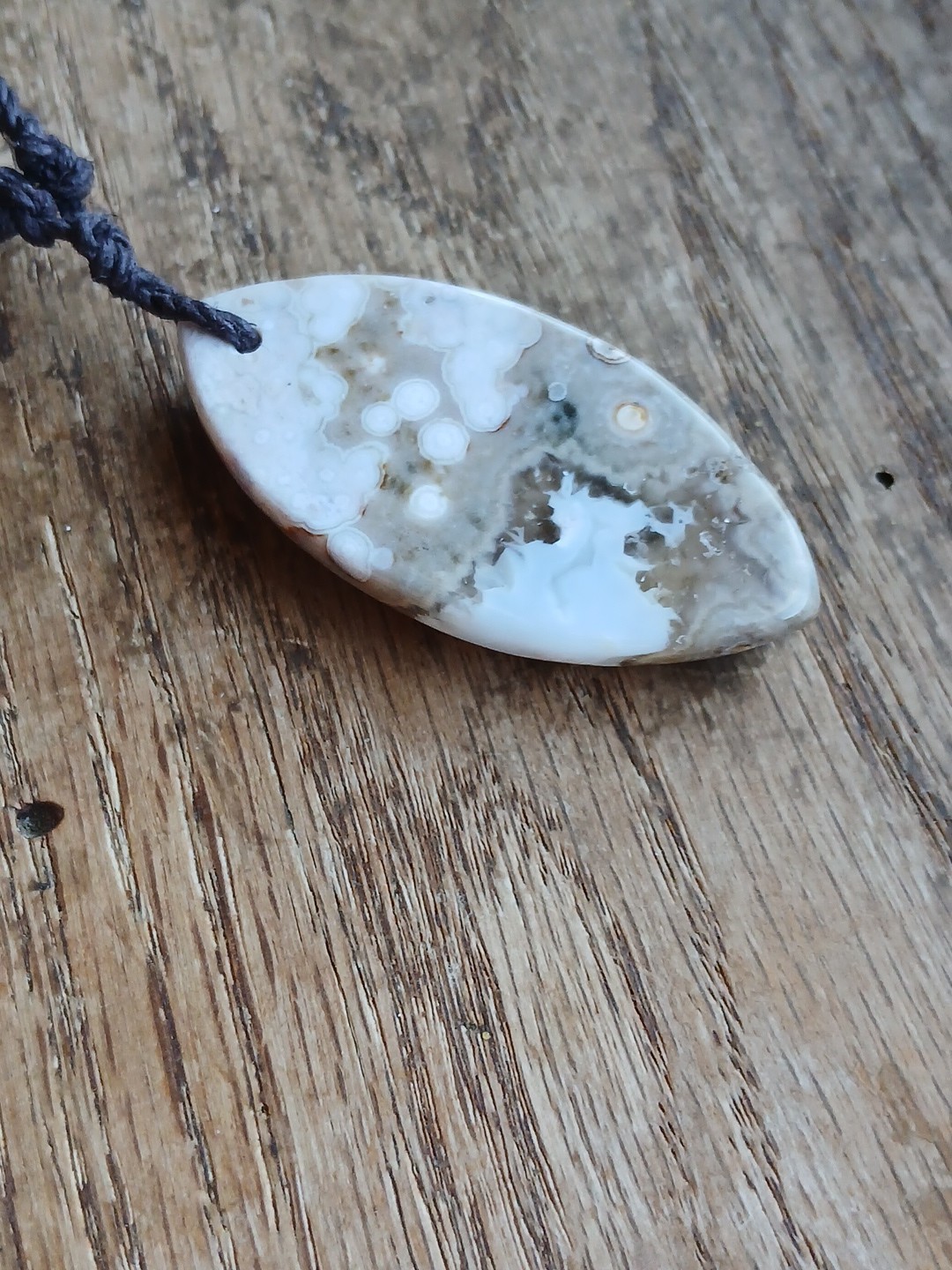 Ocean Jasper Pendant Necklace Hemp Cord Hippie Boho Layering Rock Stone