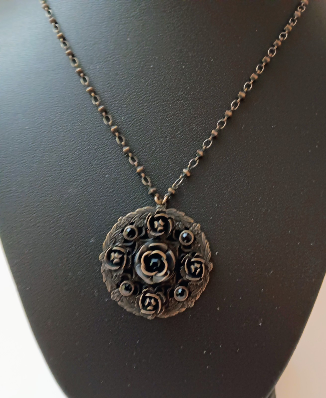 Vtg Art Nouveau Lizpaiacios Incredible Bronze Dimensional Pendant Necklace 18″