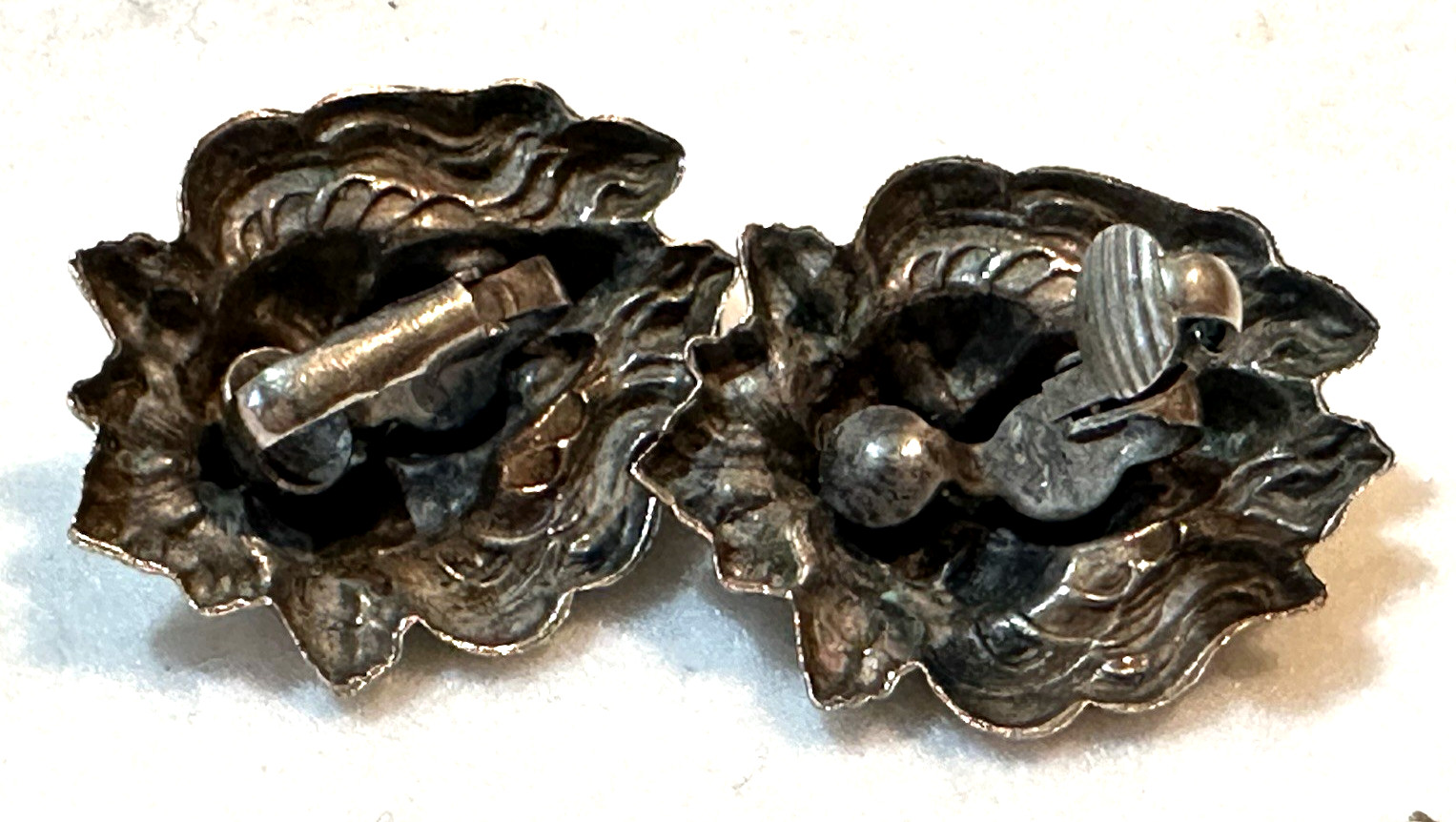 Vintage Sterling Silver Lion Head Clip Earrings About 1 1/4″ Tall & 11.1 grams