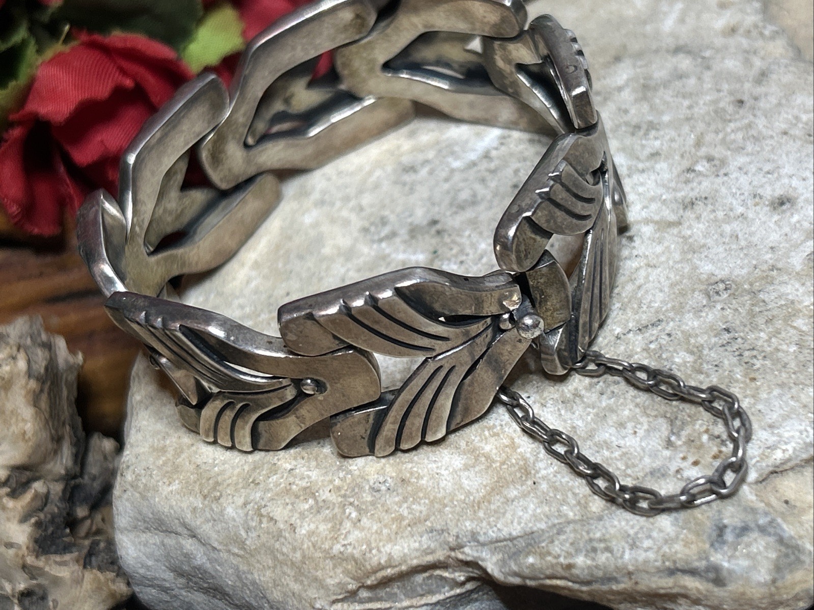 54. Vintage Maricela TAXCO 925 Sterling Linked Panel Bracelet 81.5g, 6 3/4″ Mex