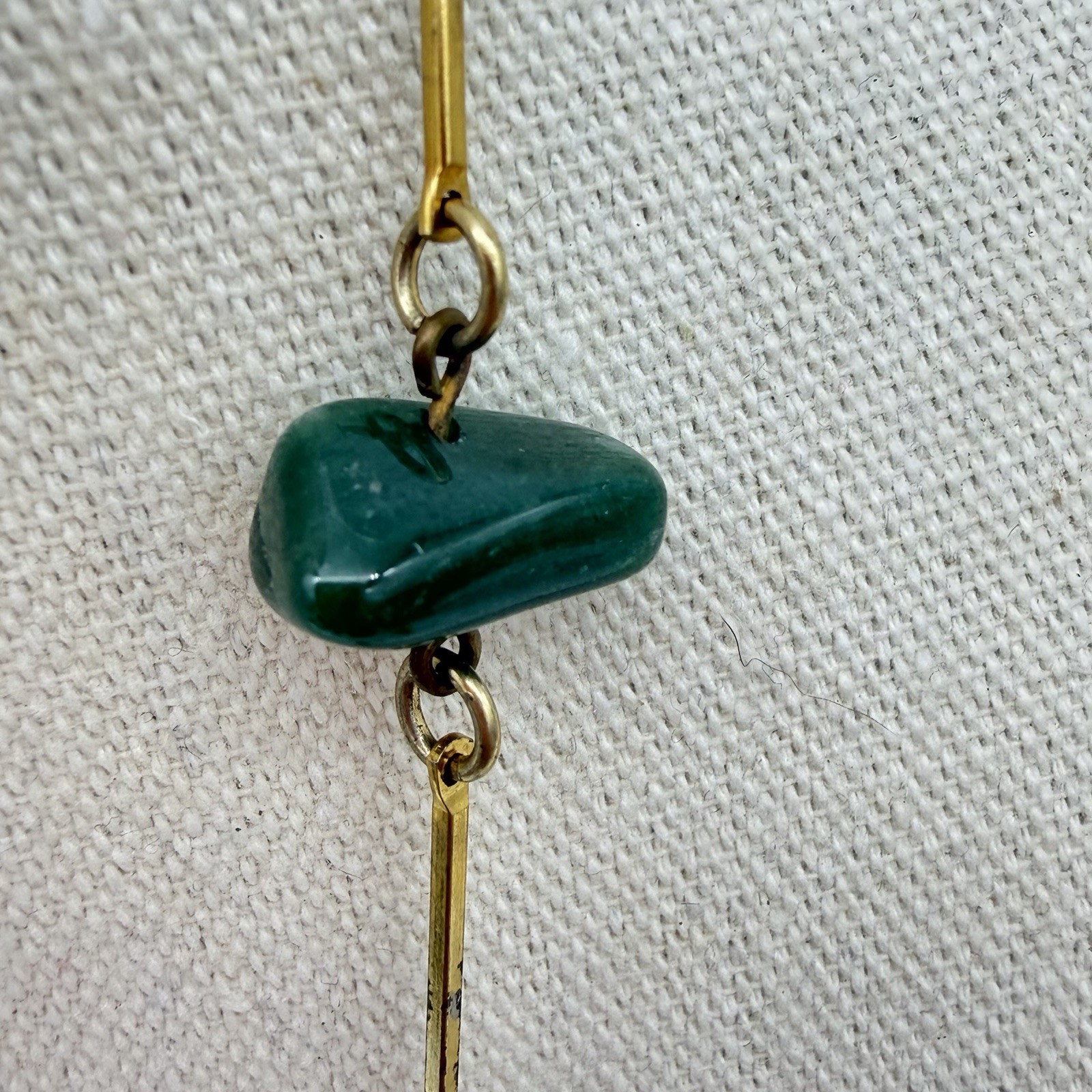 VTG Jade Bar Link Necklace Estate Deep Green Gemstone Flapper 40