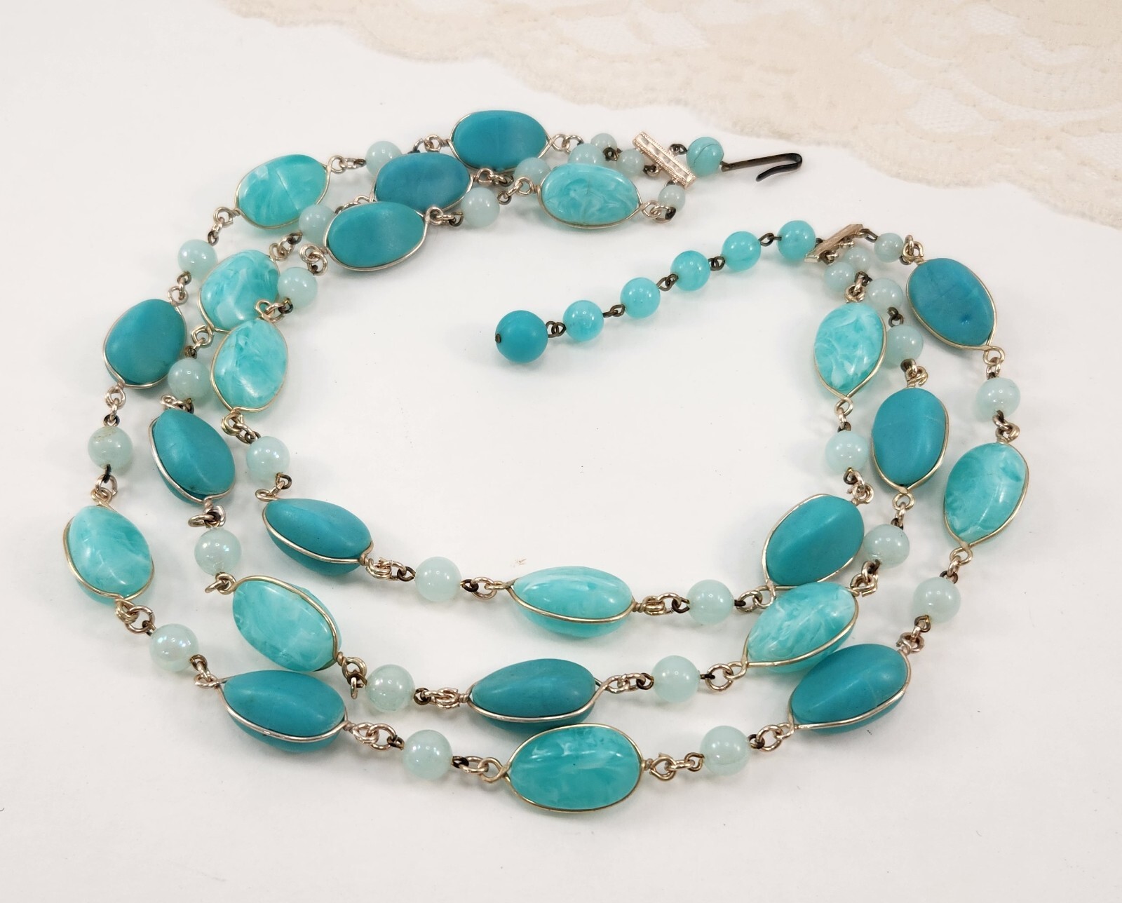 Vintage Western Germany Multi Strand Choker Necklace Beaded Blue 15 in-17.5 in