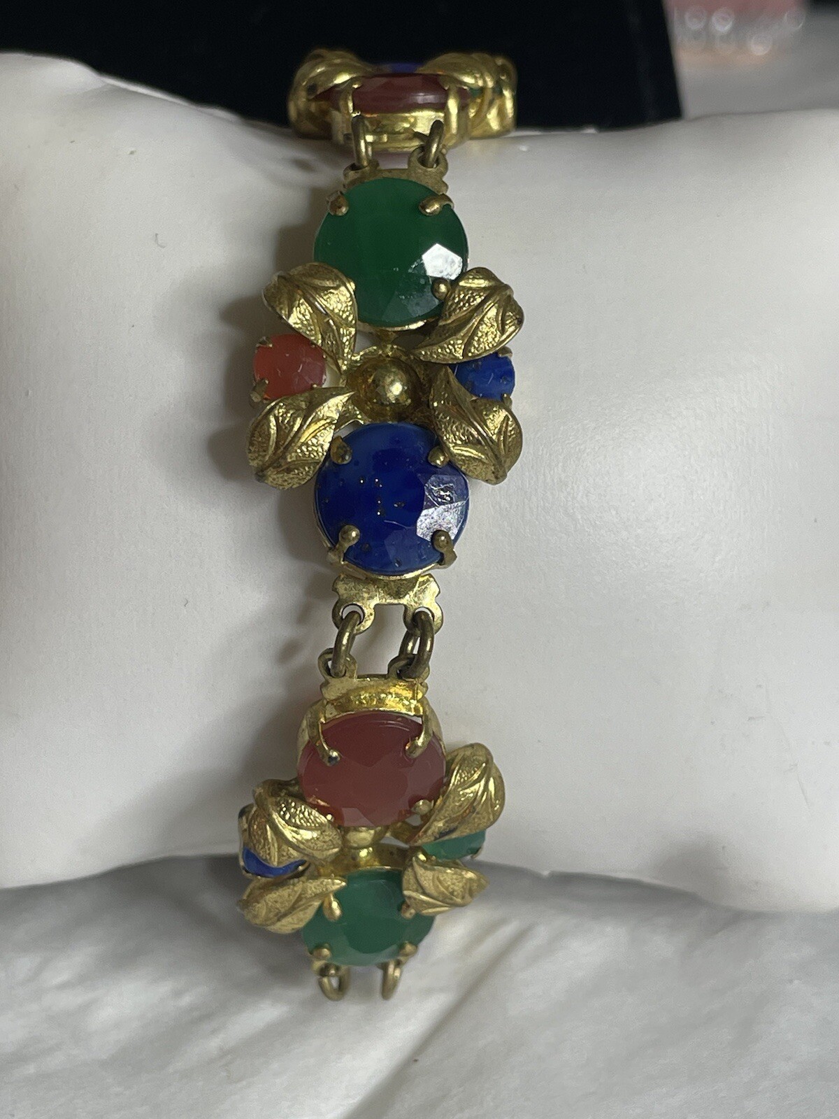 Vintage 1930’s Faceted Czech Glass- Gilt Metal Faux Gemstone SIGNED