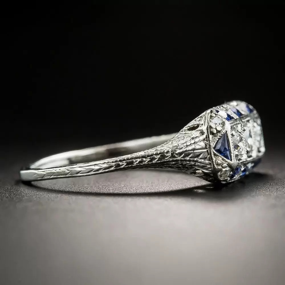 1/2 Ctw White Round Cut CZ Three Stone Art Deco Antique Wedding 925 Silver Ring