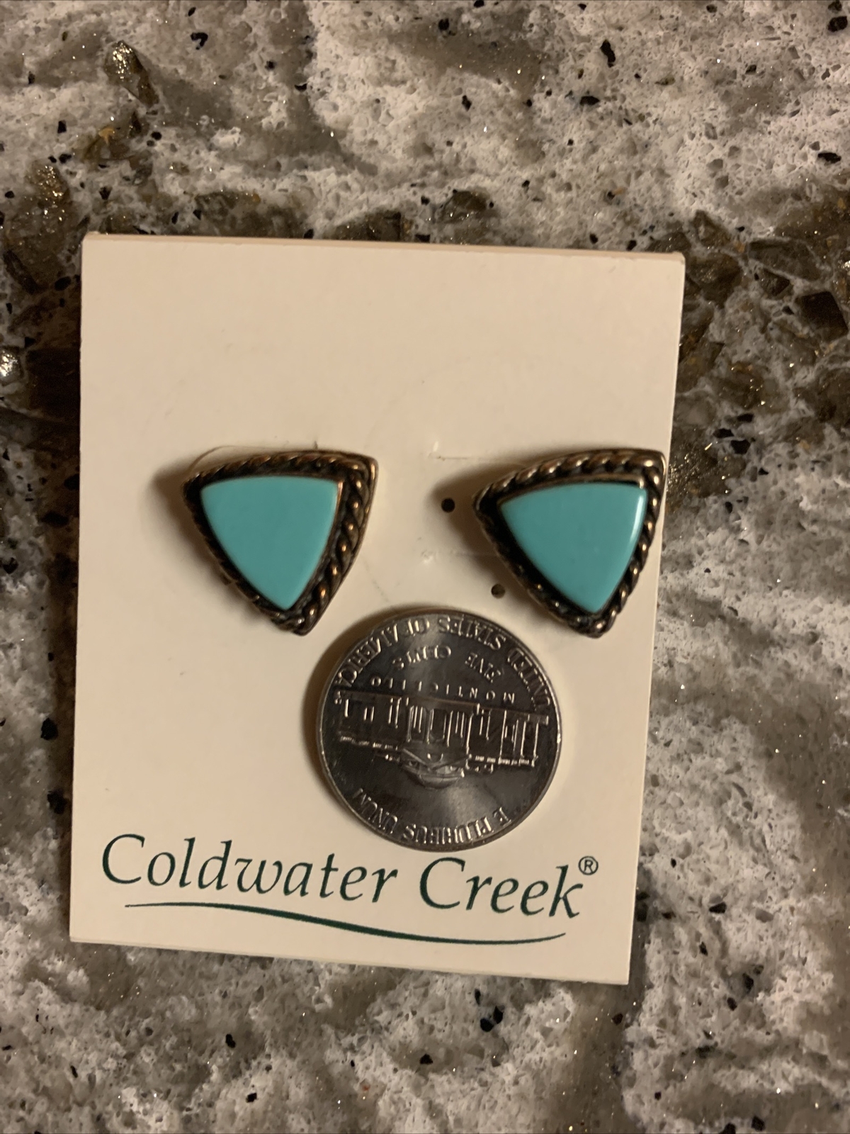 Vtg New Coldwater Creek Sterling Silver Stud Earrings Triangle Rope Bezel Mexico