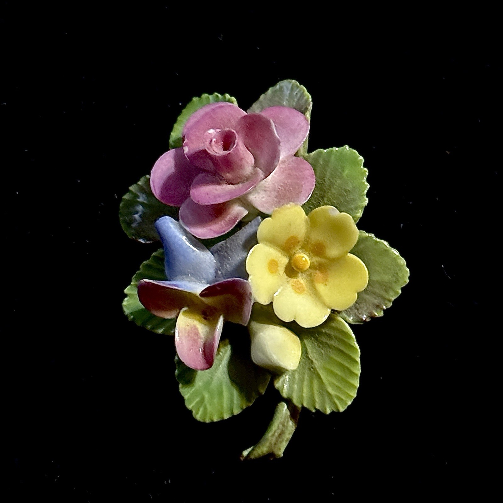 Cara Staffordshire Floral Brooch-1930s English Bone China Porcelain