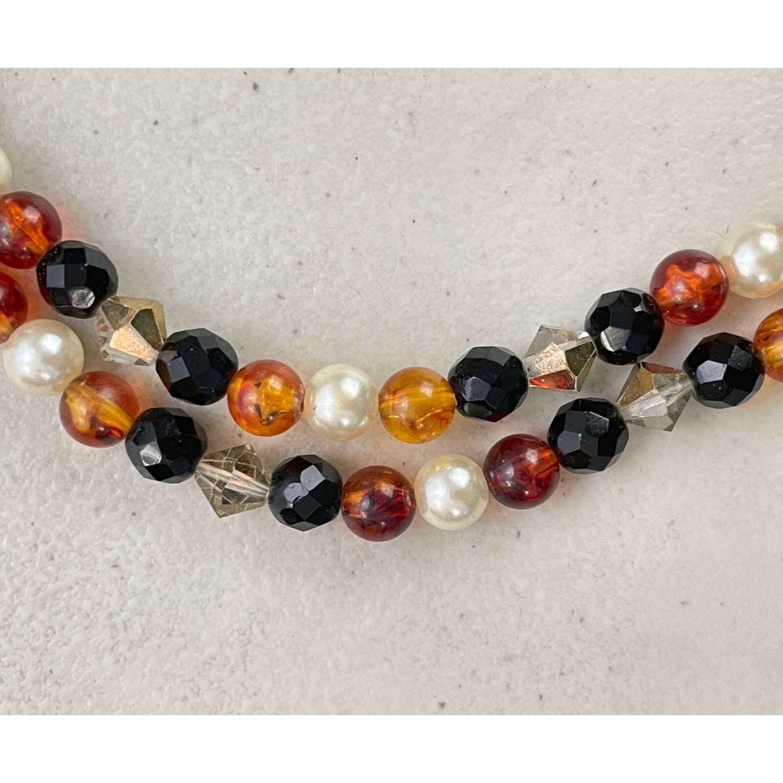Vintage 60s Multi Strand Beaded Necklace 1960s Crystal & Acrylic