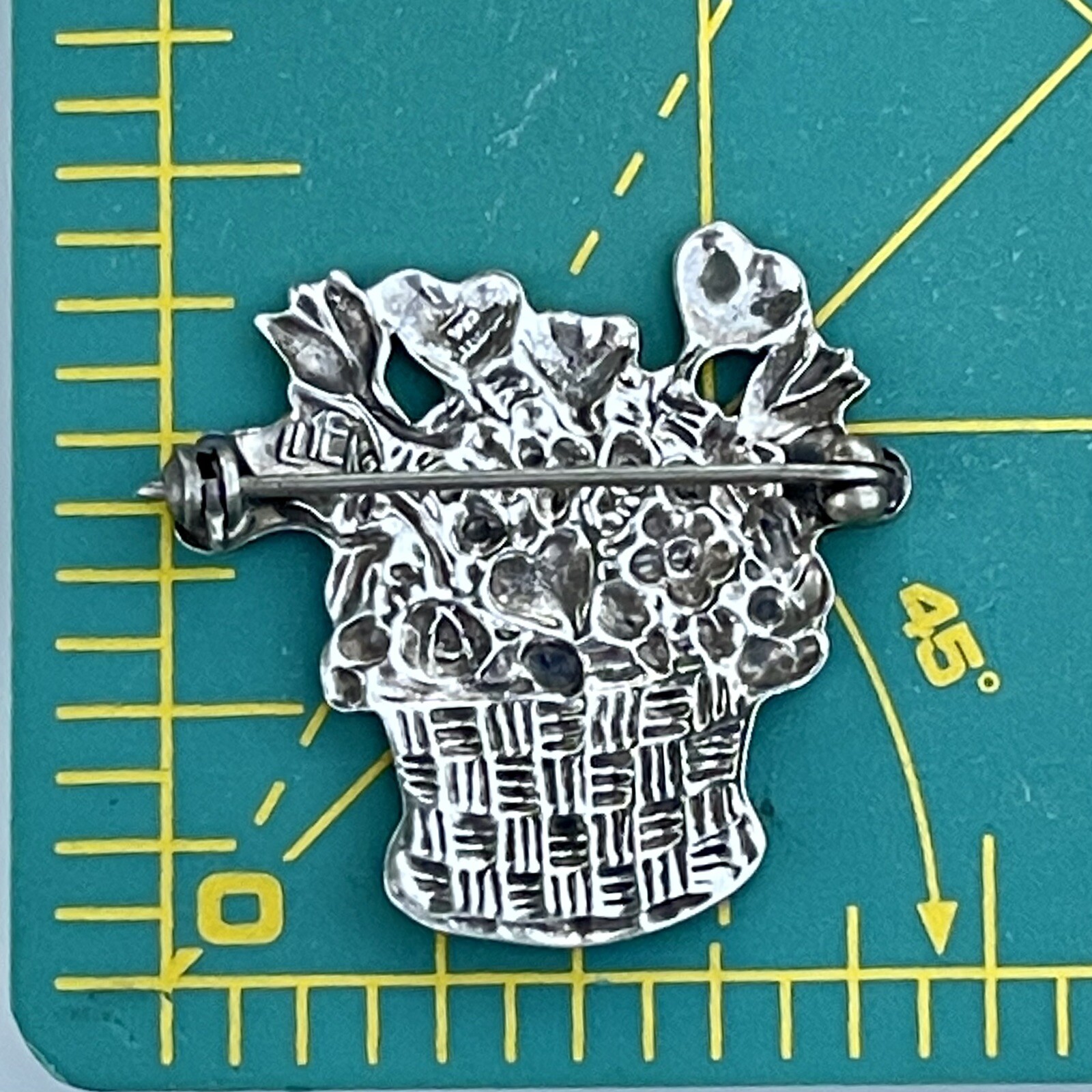Mary Engelbreit Hearts Flowers Basket Brooch Signed ME 925 Sterling Silver Mex