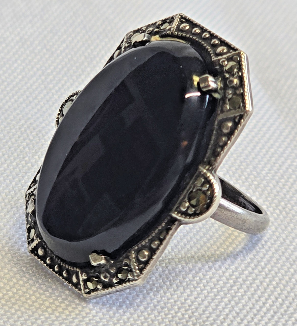 Vtg Sterling Silver Ring 7.49g Fine Jewelry Size 4.25 Band Onyx Look *READ*