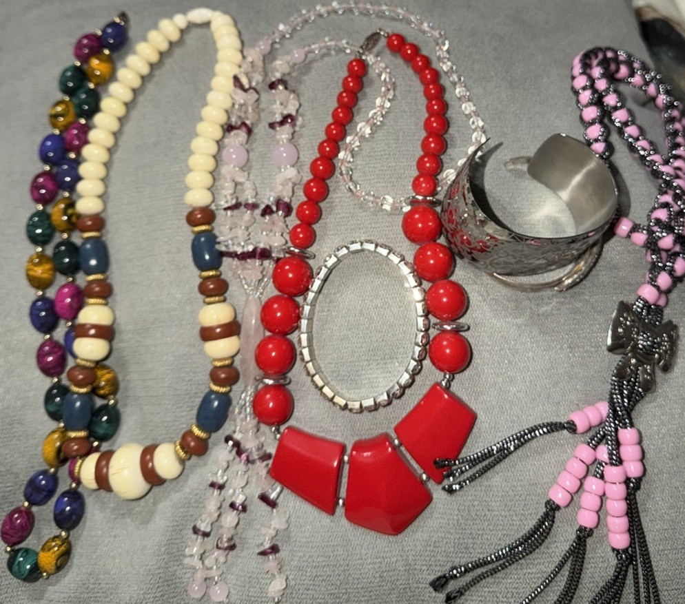VTG Costume Jewelry Lot! Acrylic, Rhinestone, Stainless Steel, Rose Quartz +more