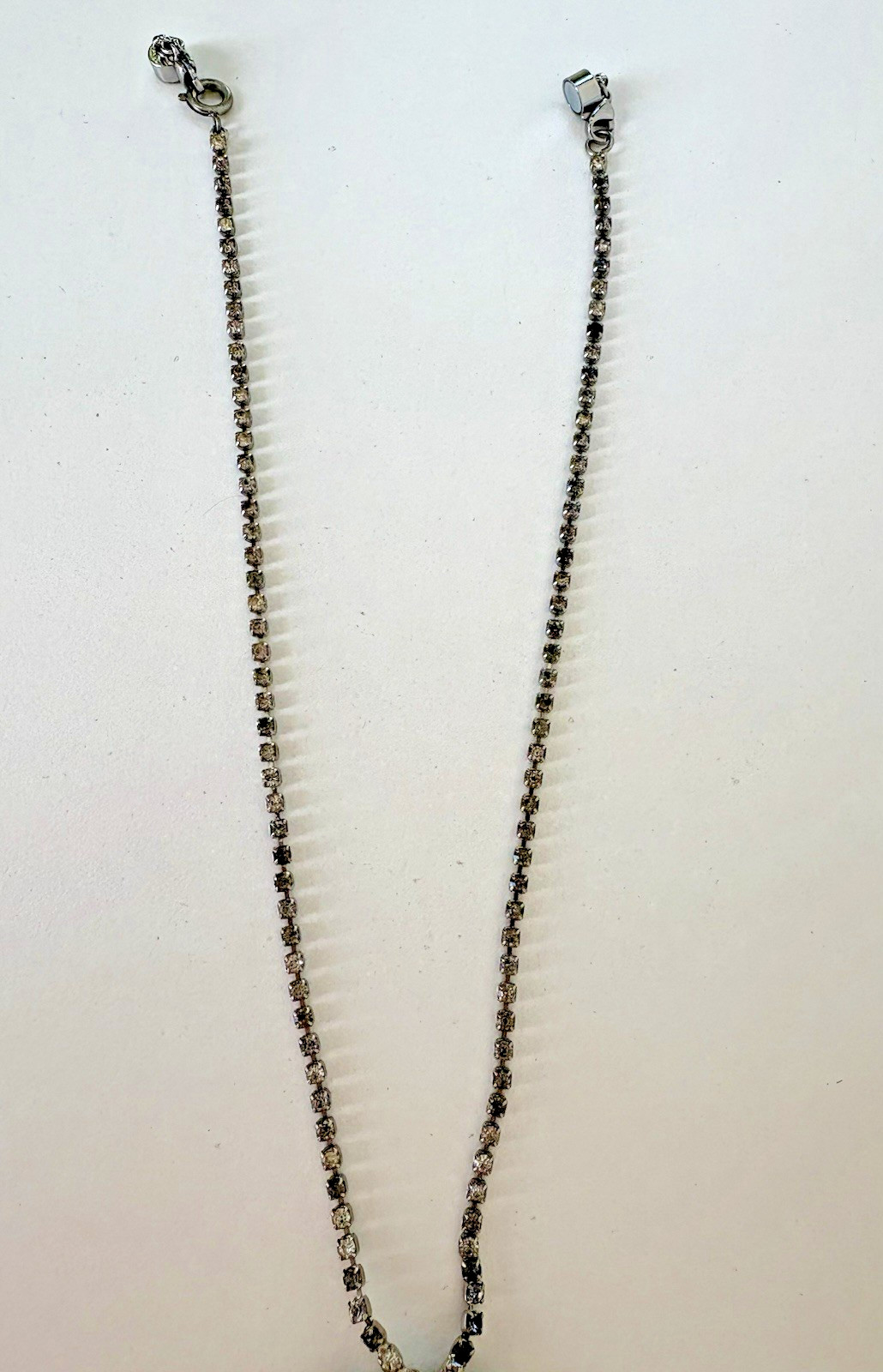 Vintage Rhinestone Floret Necklace 1.75″ Pendant Silver Tone Mid Century