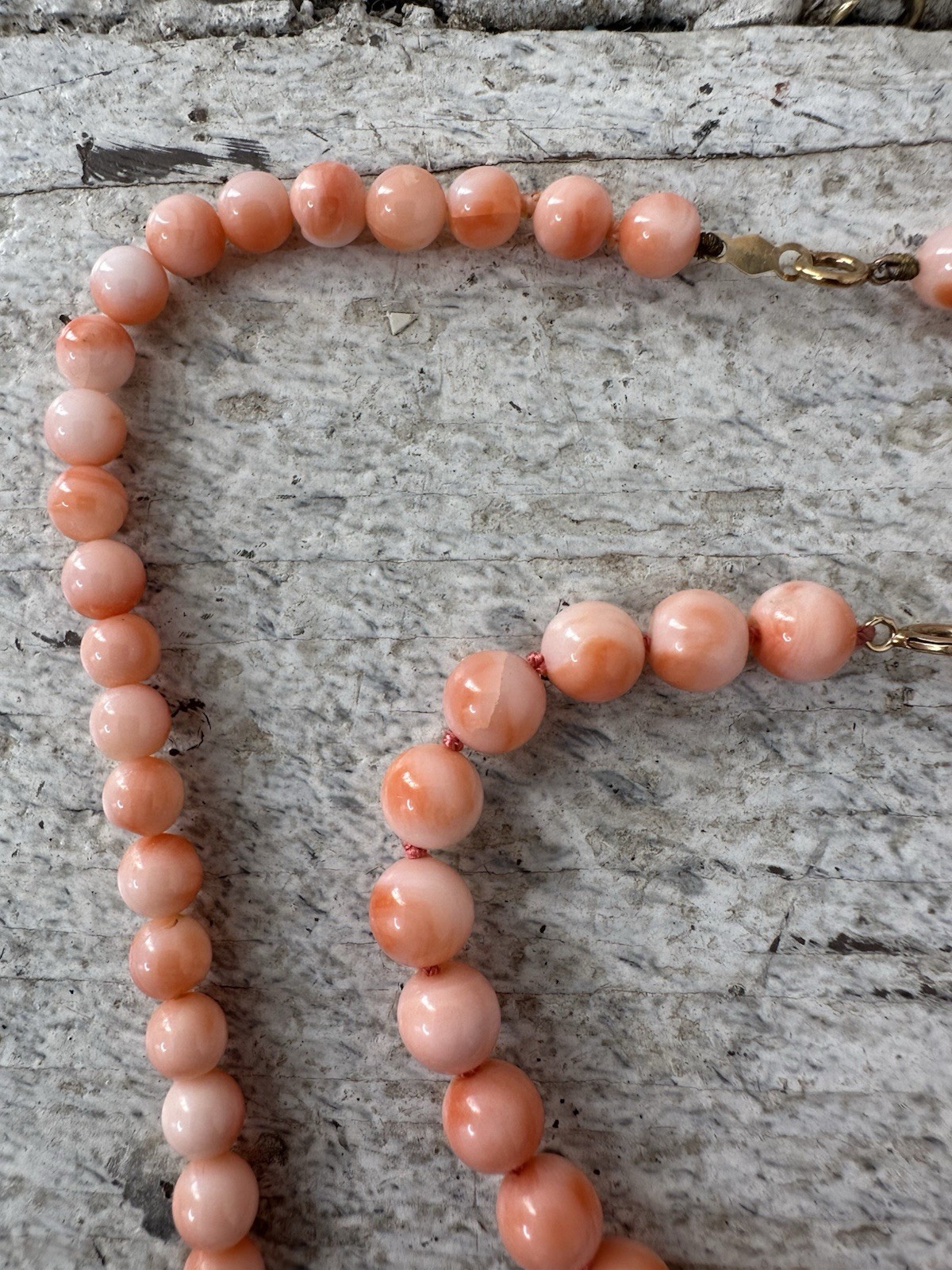 Vintage Genuine Angel Skin Coral Pearl And 14k Bead Necklace With Bracelet
