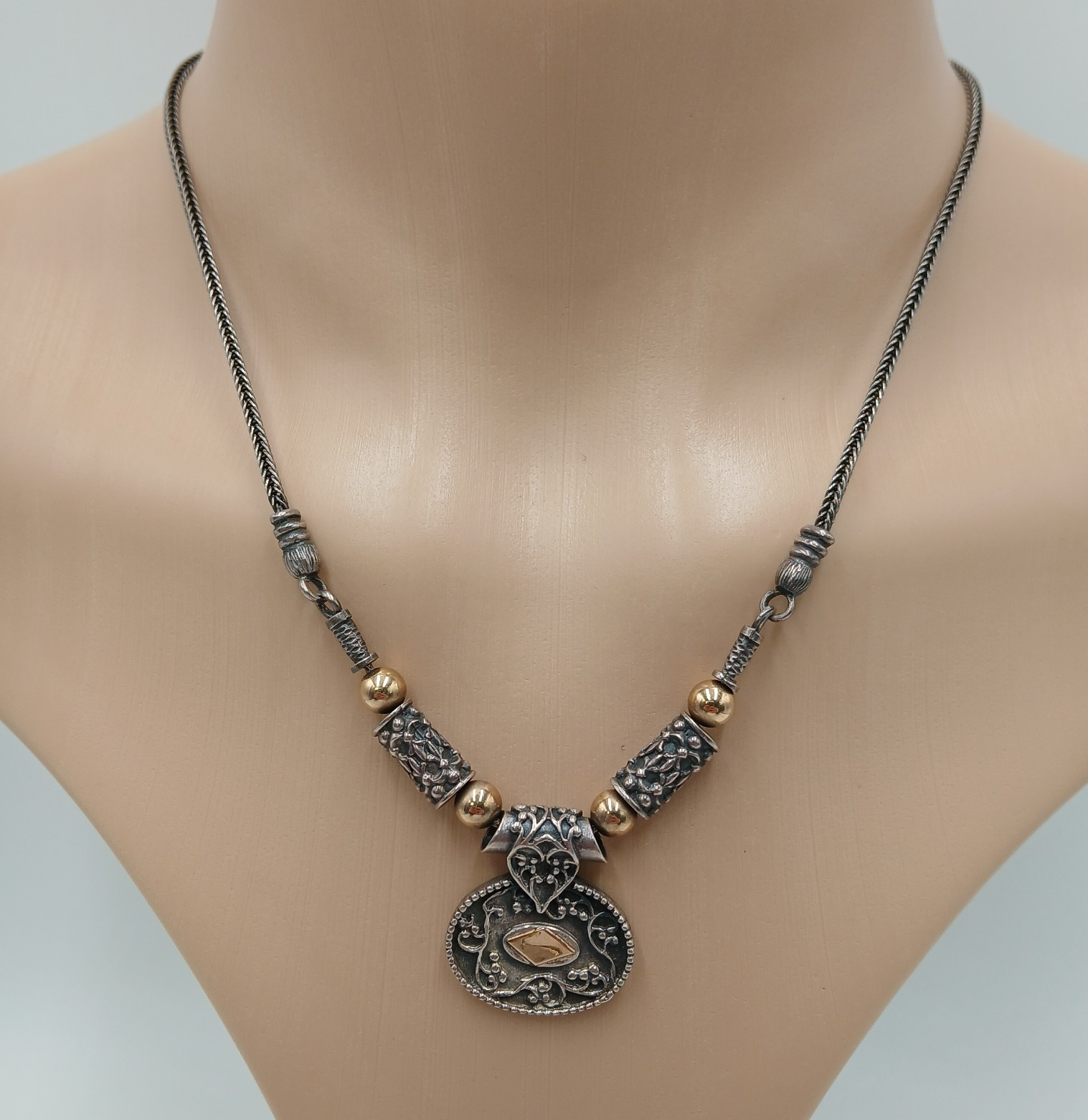 14K 925 Zanfeld Necklace 16in Sterling Silver Gold 24g tw Taxco Mexico Estate