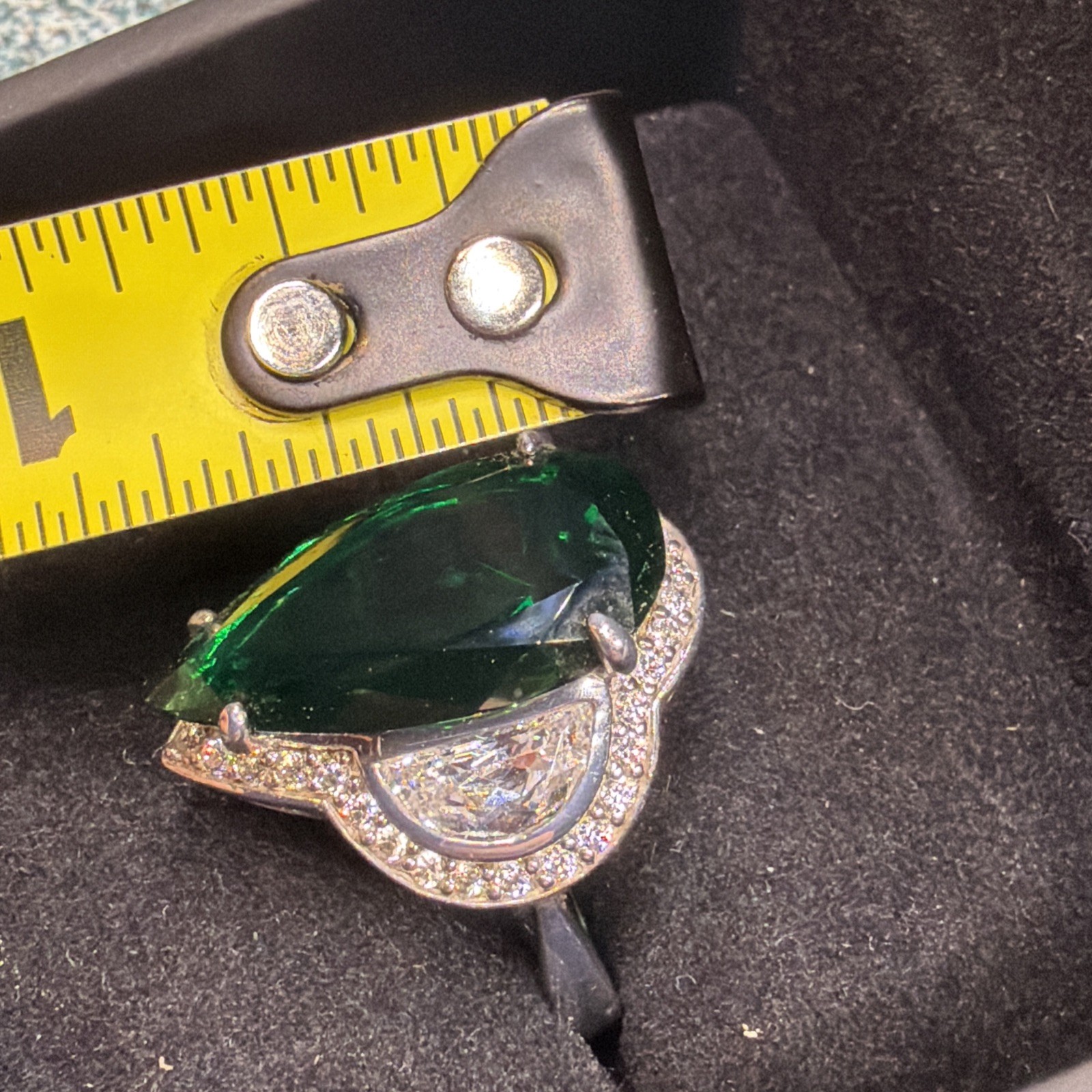 Daniel K Designer Sterling Silver 925 Pear-Cut Green Stone & Half-Moon Ring