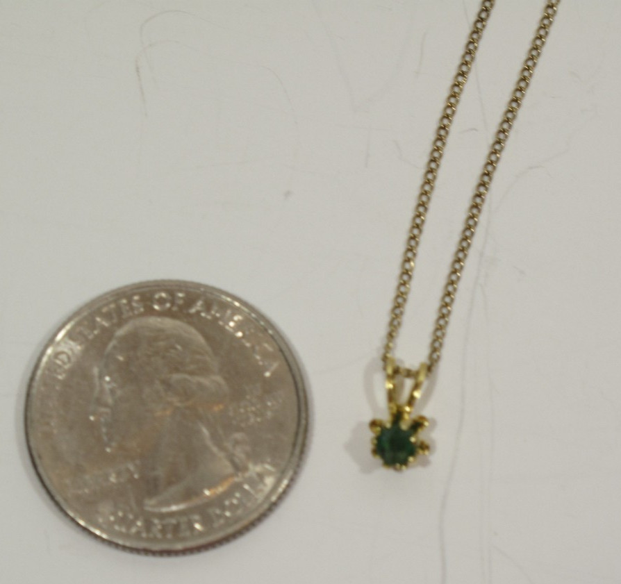 VTG 1/2- 12K GF Yellow Gold Chain With Emerald Chip 18″~1.10g~May Birthstone