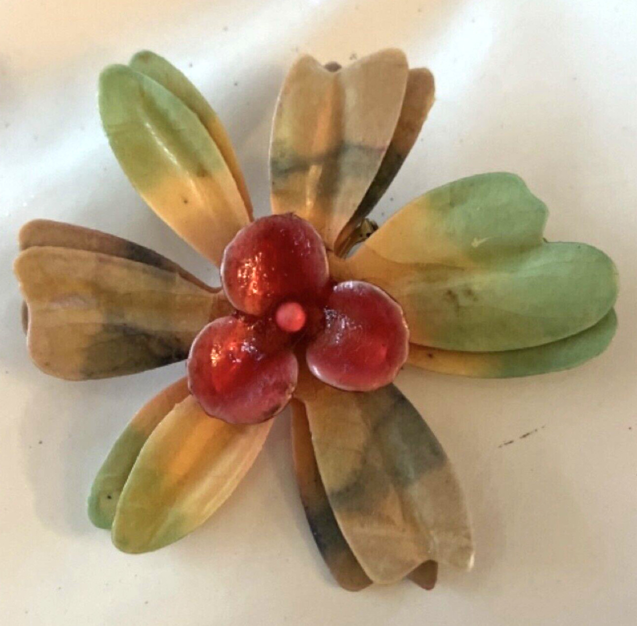 Vintage Large Enamel Flower Pin – lightweight not metal – papier mache? resin?