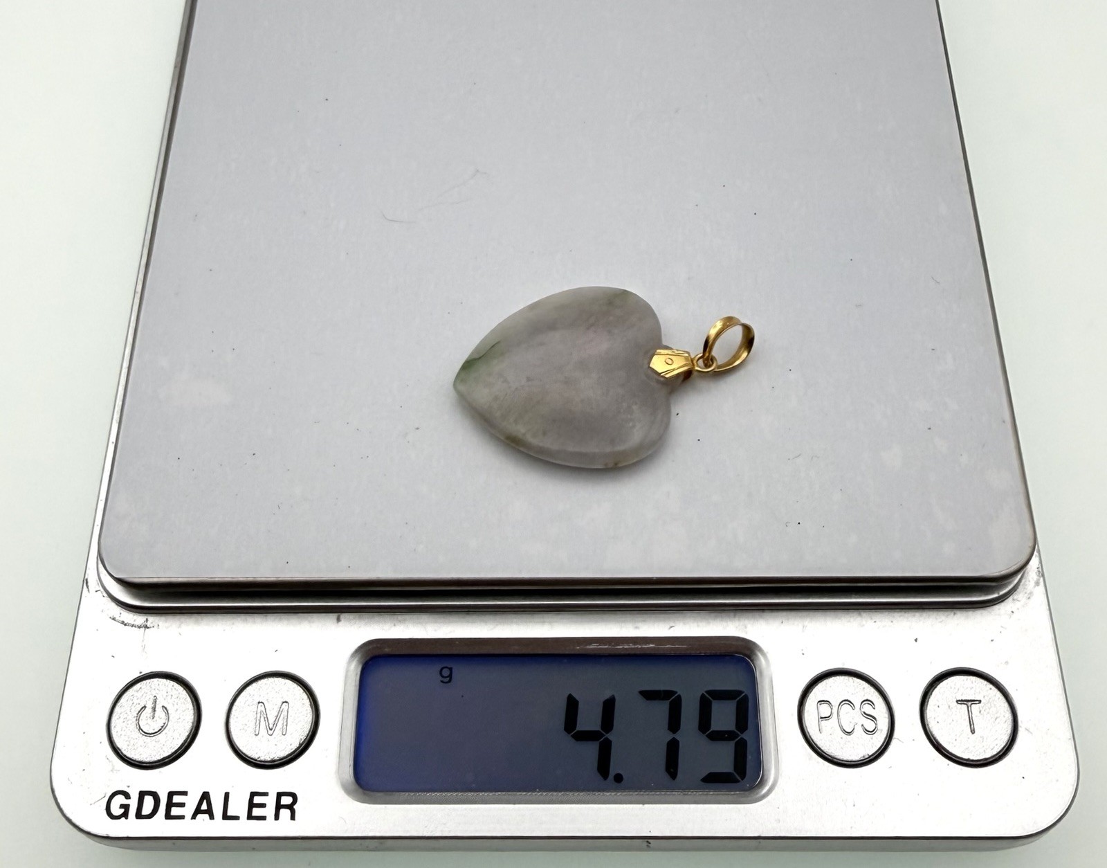 Vintage Jade Heart Pendant 14K Gold Bail Lavender Green Carved Jade Charm