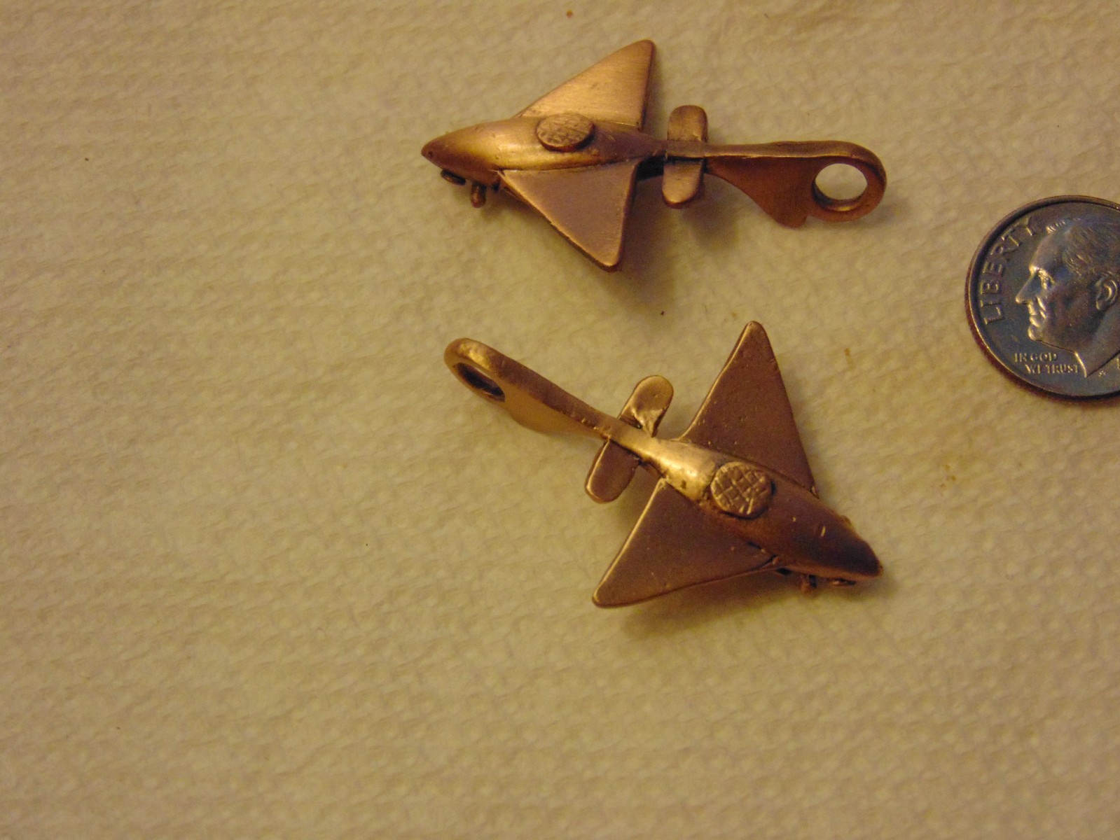 Lot of 2 Brass Bug Space Ship Plane Charm Pendant 1.5″
