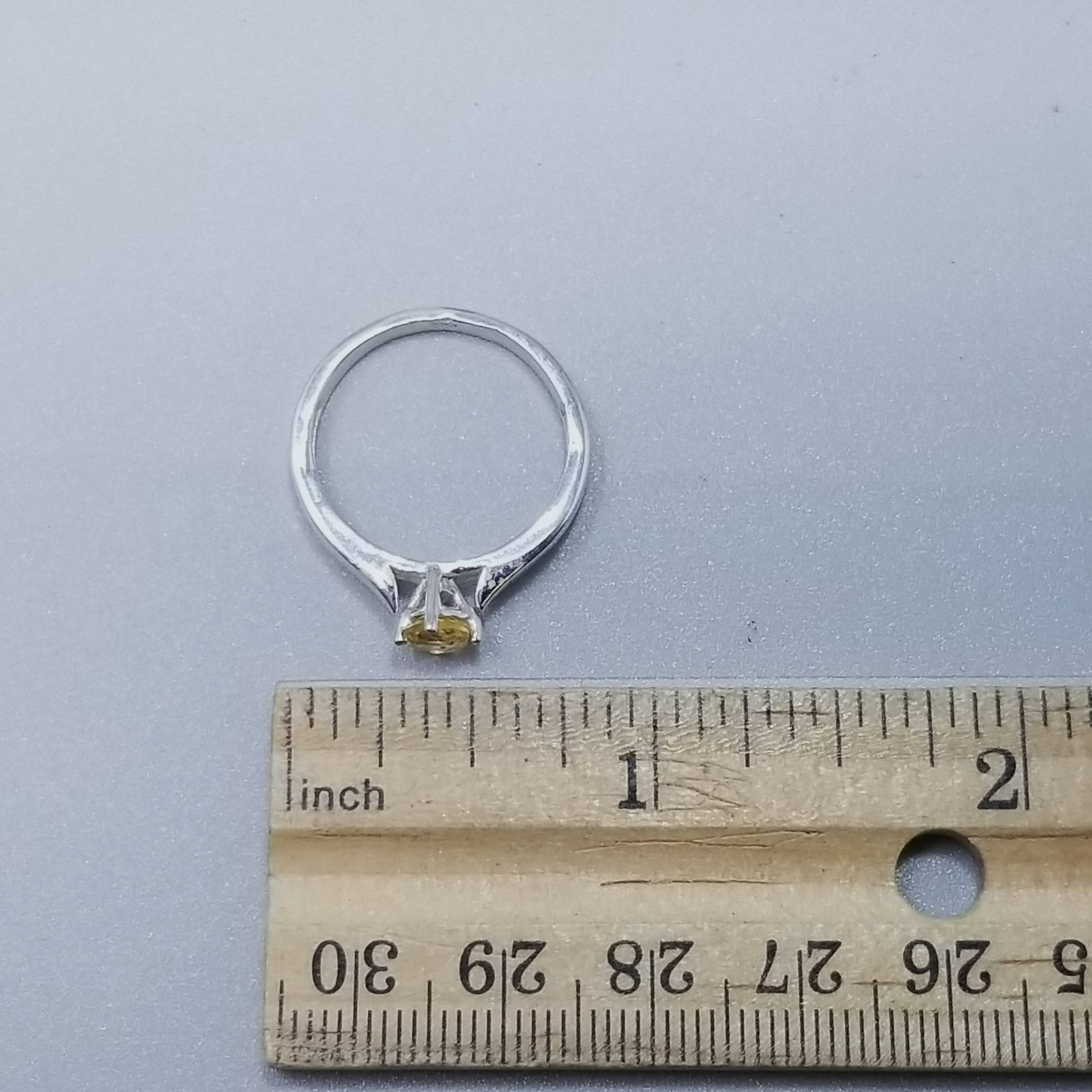 Vintage Sterling Silver Yellow Stone Ring Size 8 Band Round Small Stacking