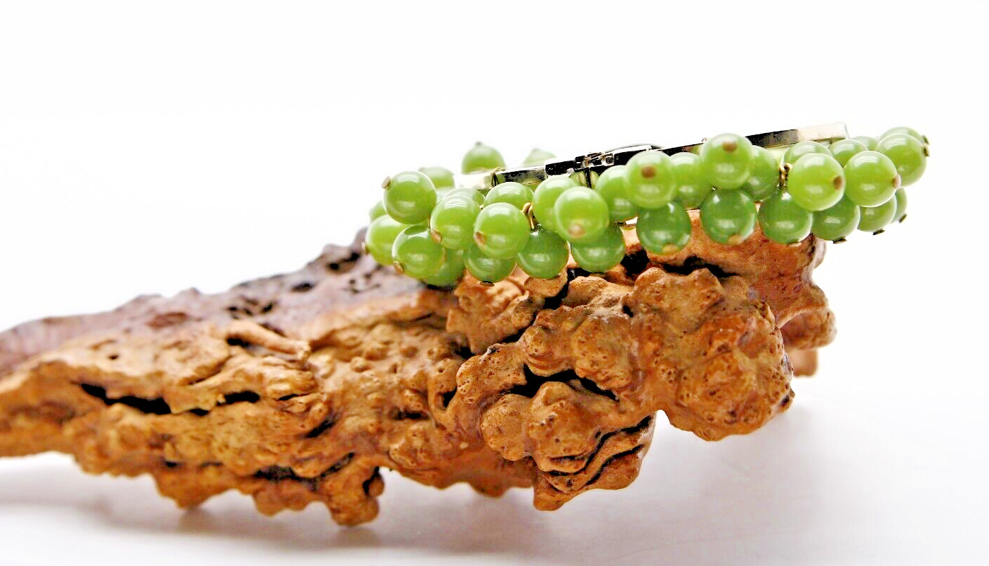 Vintage Green Lucite Bead Silver Hinged Bracelet! Amazing Find!!!