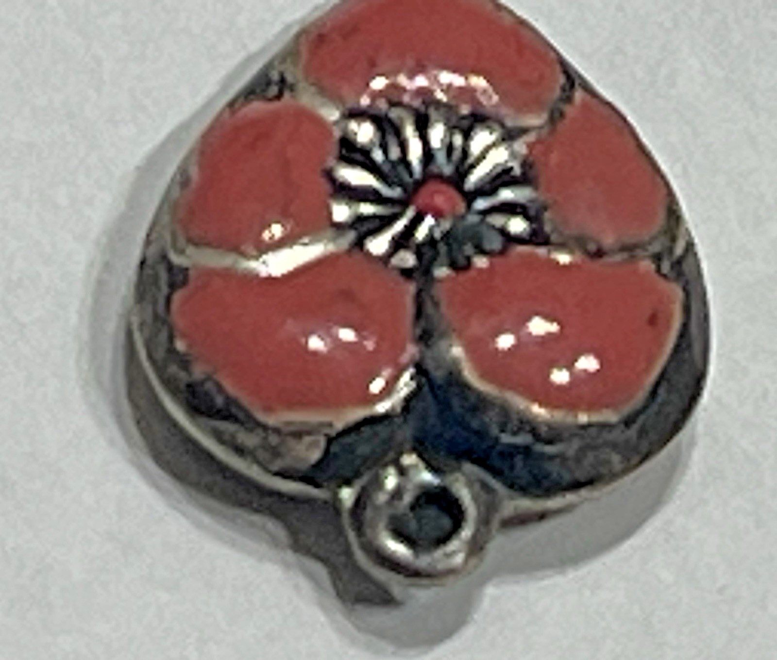 Sterling Silver Heart Flower Charm Puffy Enamel Pansy 925 Vintage Stamped Pink