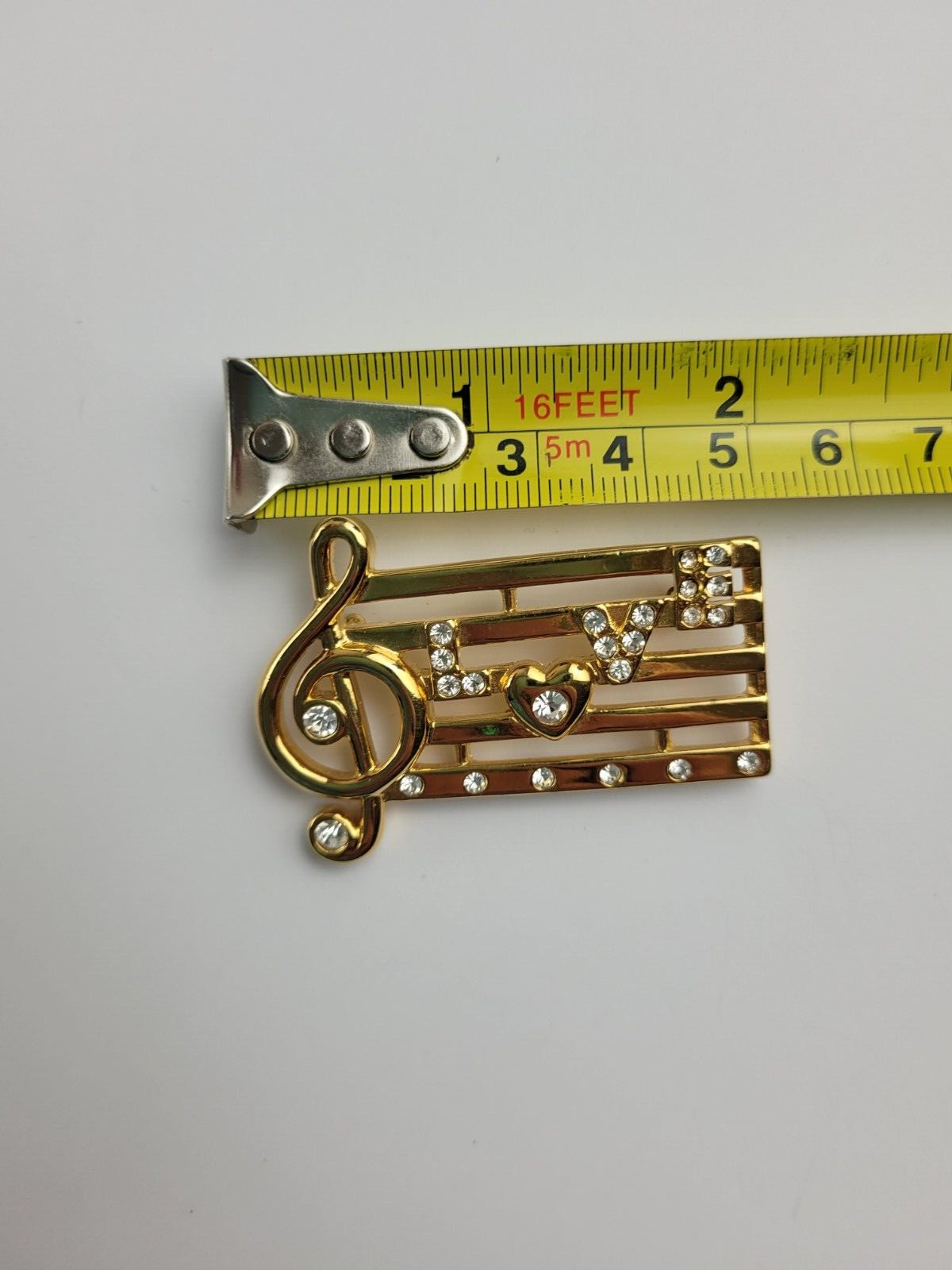 Musical Love Notes Gold Tone Rhinestone Brooch Signed Monet