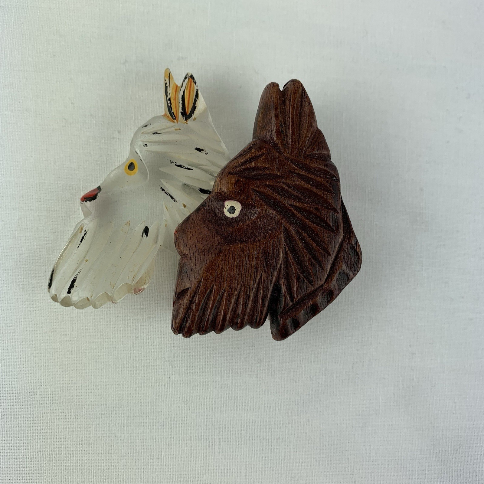 Vintage Hand Carved Lucite And Wood Scottie Dog Terrier Brooch